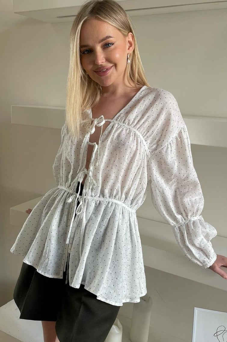 Concert Outfit, Loose Fit V- Neck Tie Long Sleeve Crop Top - Concert Outfit