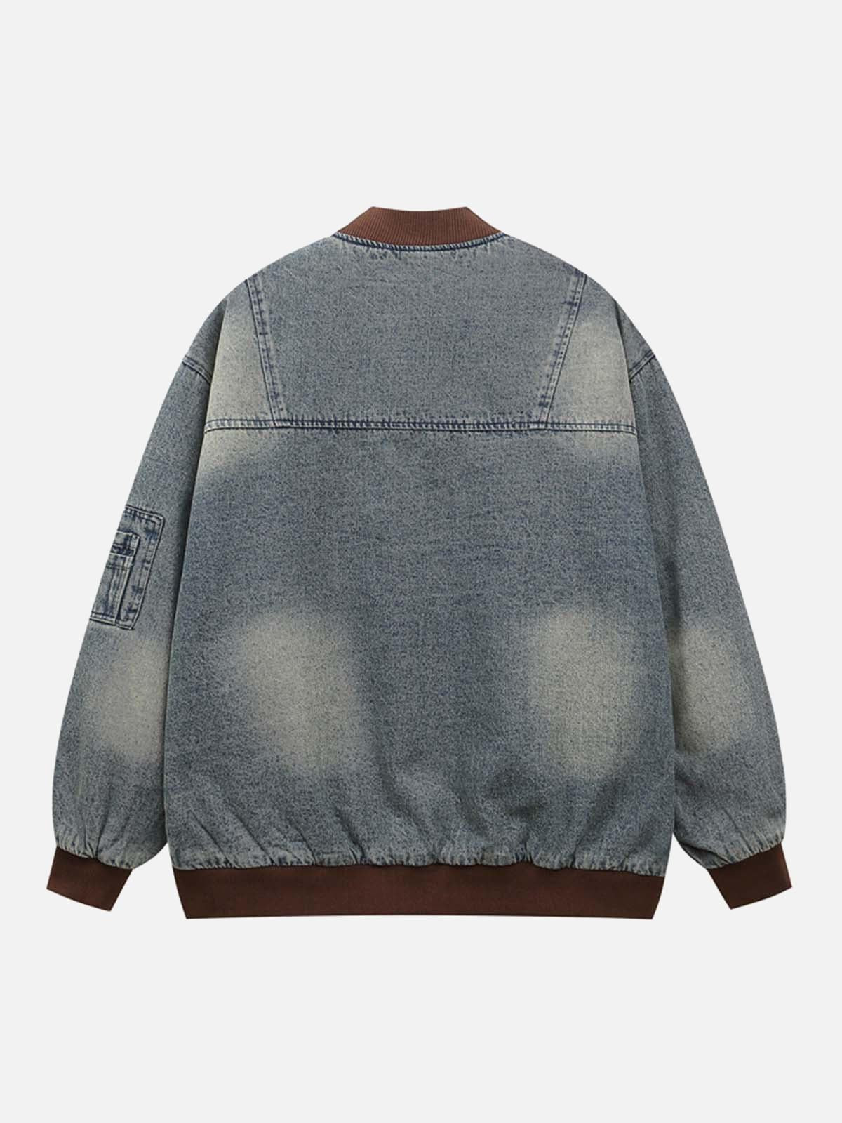 Concert Outfit Alphabet Patch Embroidered Quilted Denim Bomber Jacket