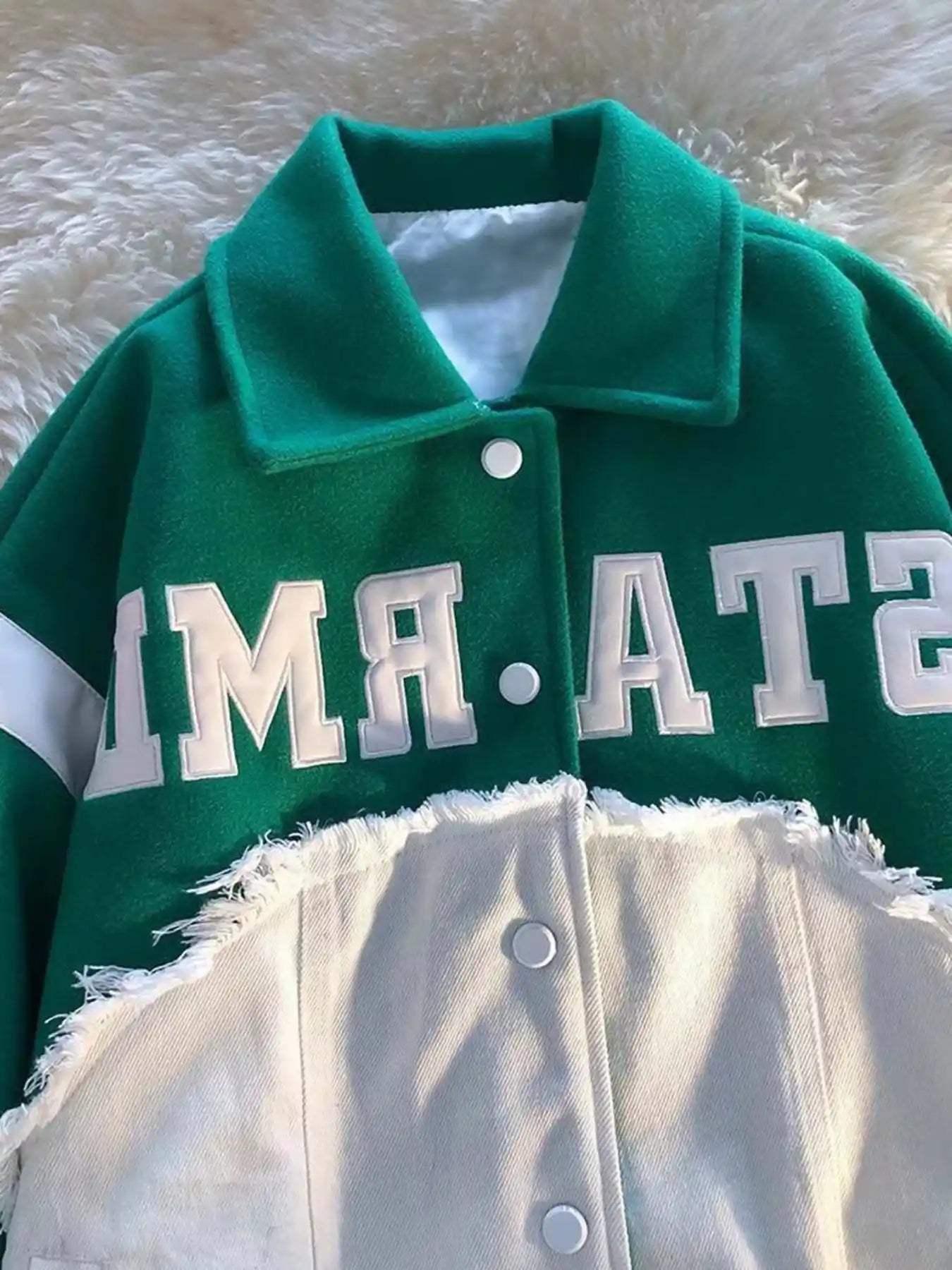 Concert Outfit American High Street Denim Fabric Splicing Baseball Jacket Concert Outfit American High Street Denim Fabric Splicing Baseball Jacket