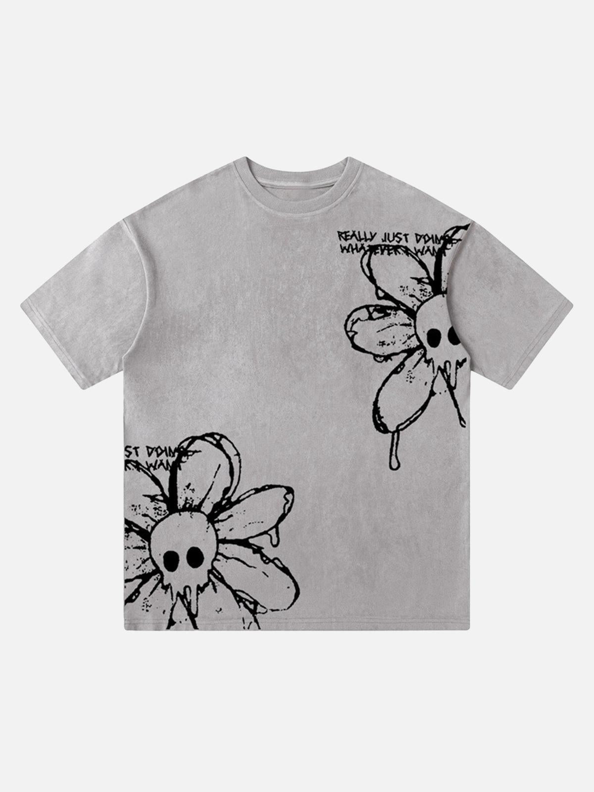 Concert Outfit American Retro Creative Skull Flower T-Shirt