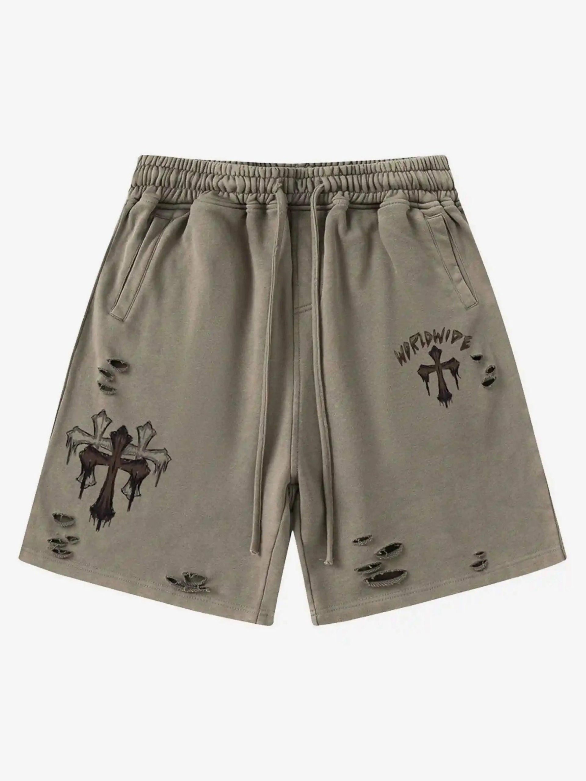 Concert Outfit American Retro Cross Cut Hole Shorts