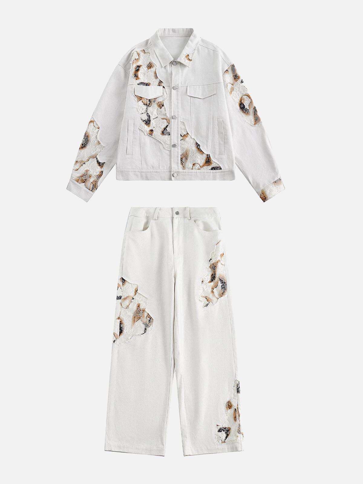 Concert Outfit American Retro Lace Patchwork Denim Jacket Concert Outfit American Retro Lace Patchwork Denim Jacket