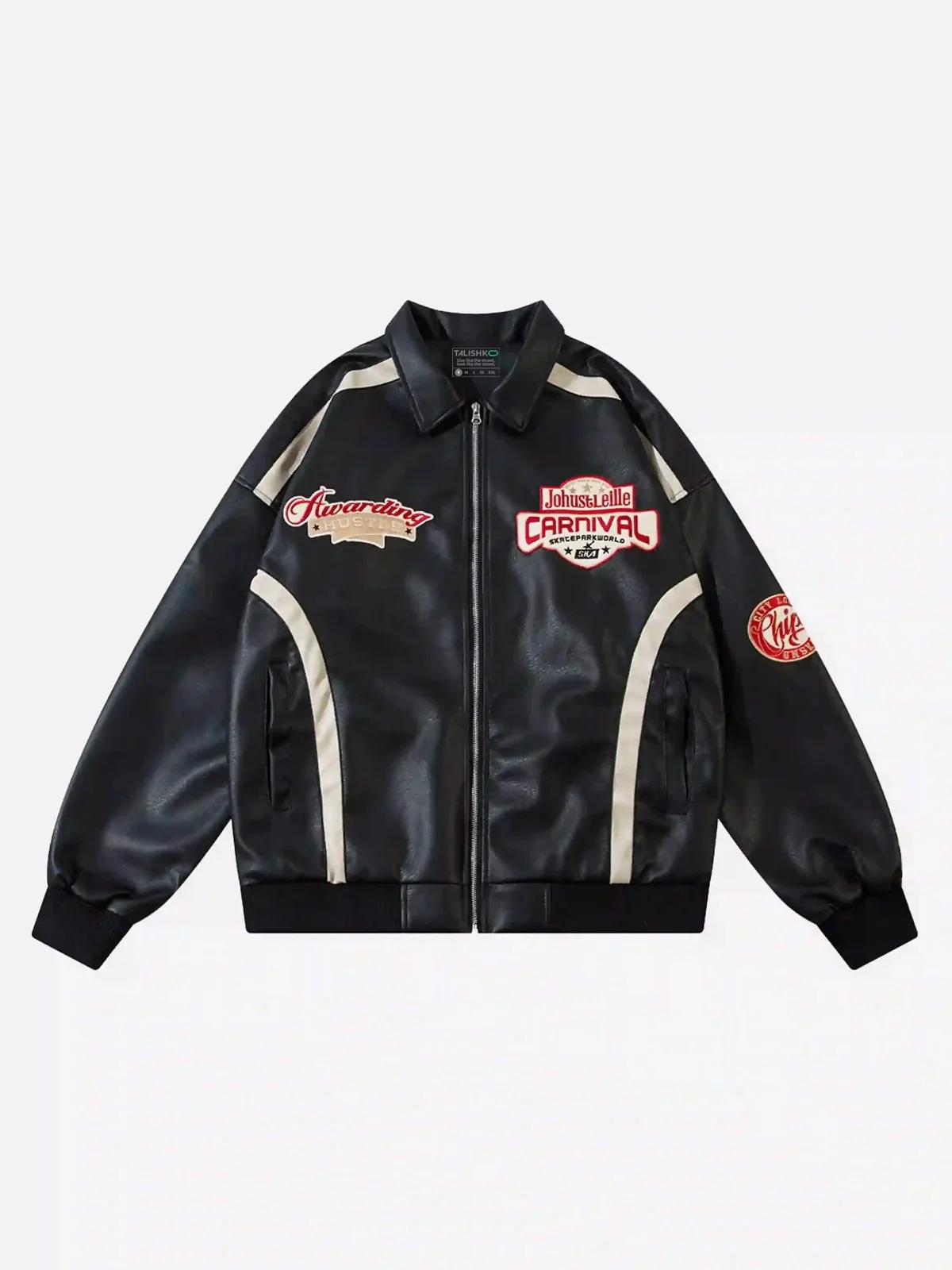 Concert Outfit American Retro Patchwork Motorcycle Jacket