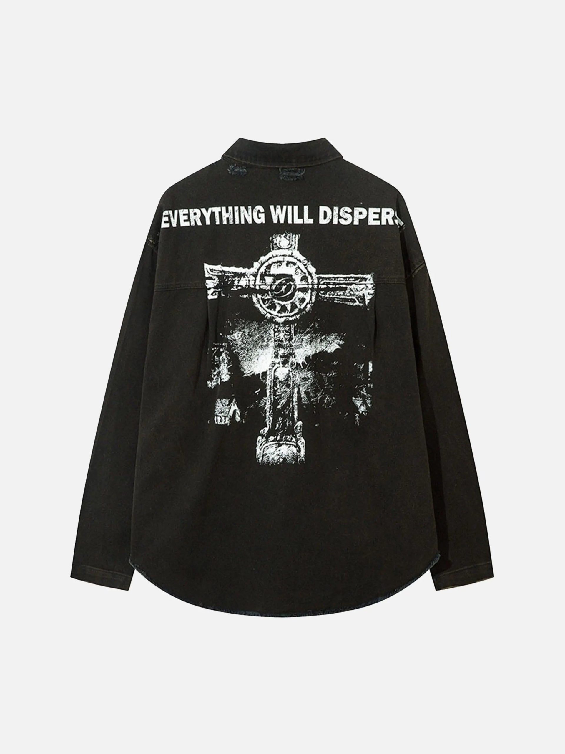 Concert Outfit American Retro Raw Edge Cross Long Sleeve Shirt