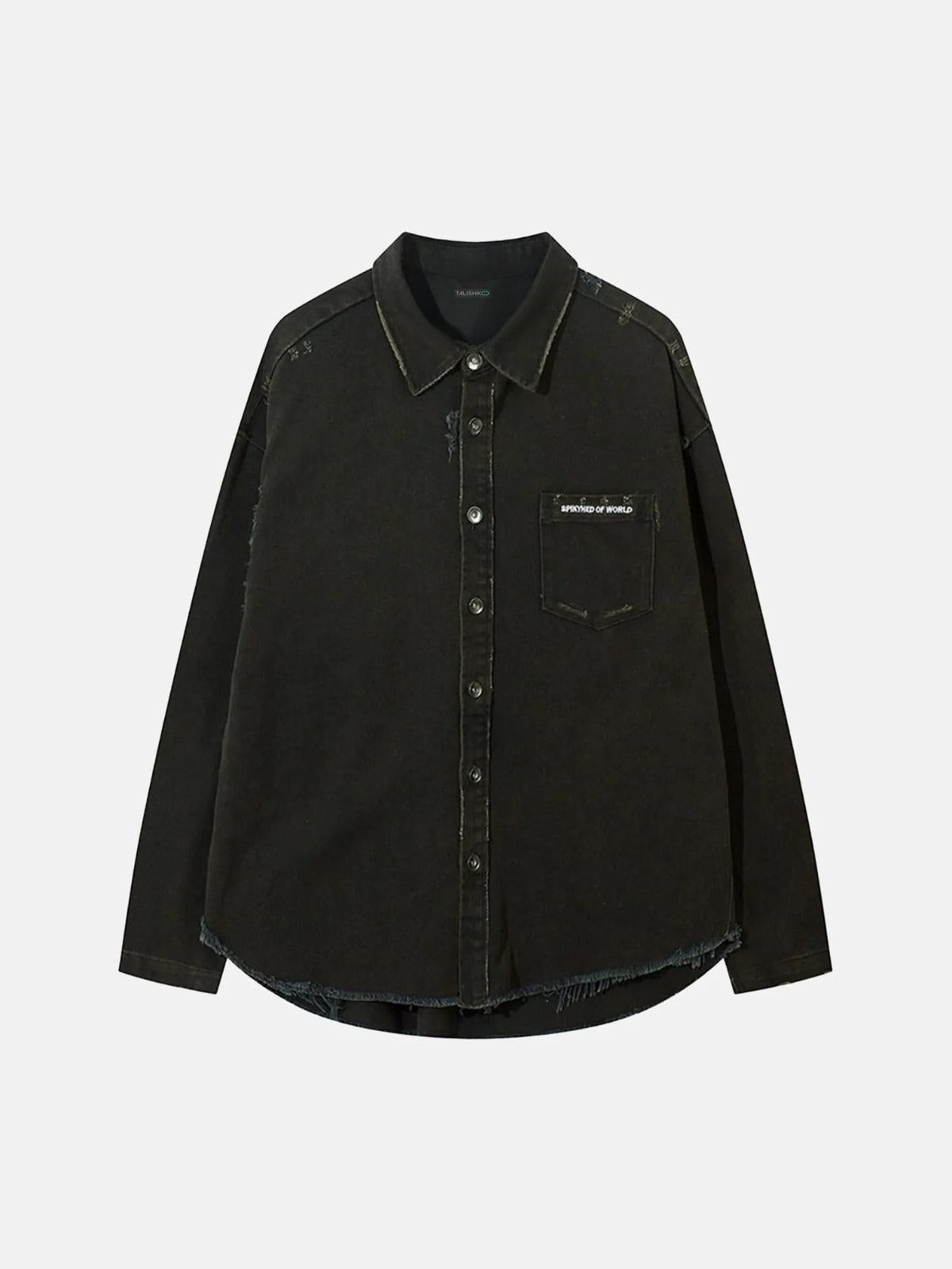 Concert Outfit American Retro Raw Edge Cross Long Sleeve Shirt