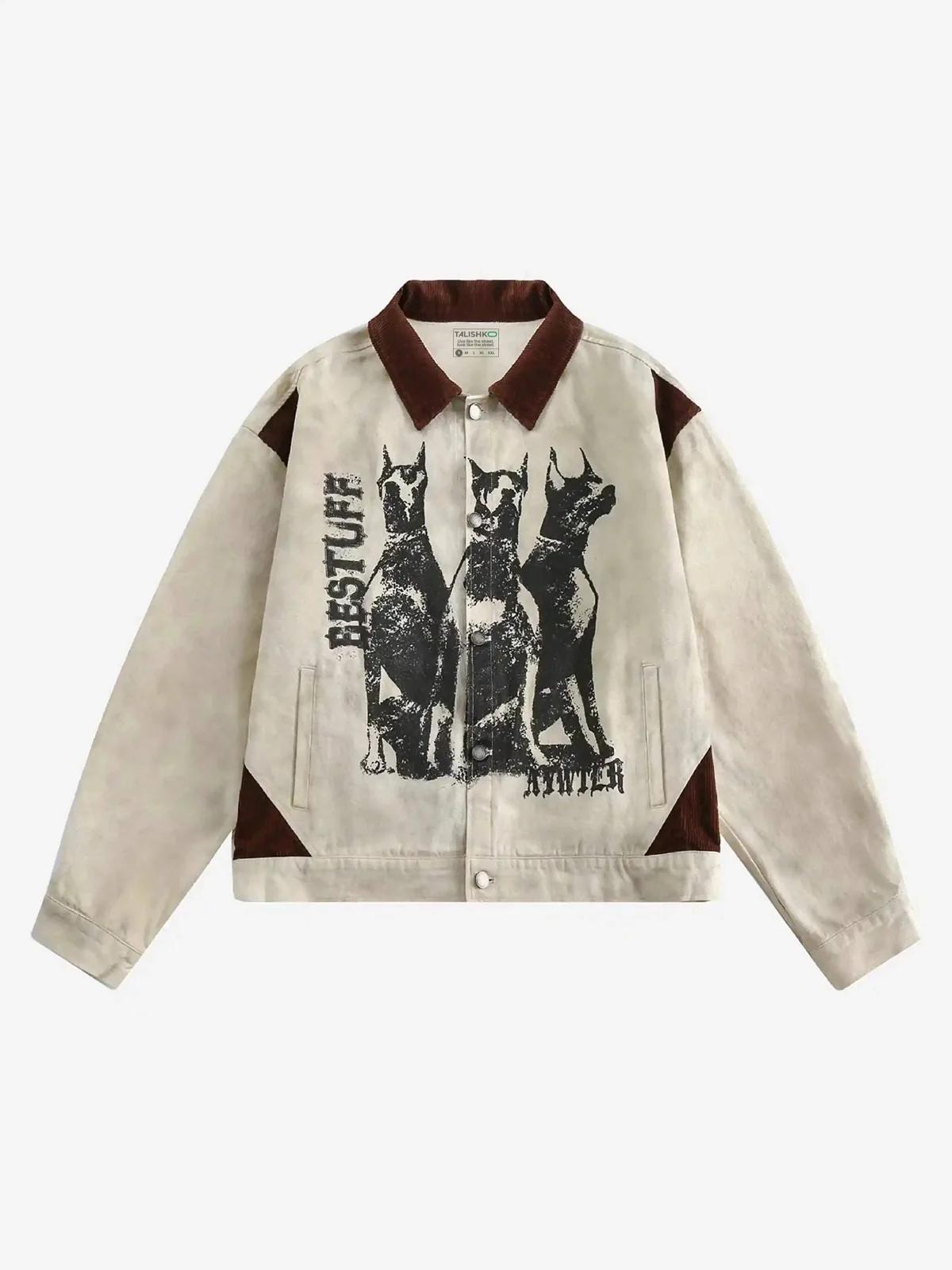 Concert Outfit American Retro Washed Graffiti Patchwork Jacket