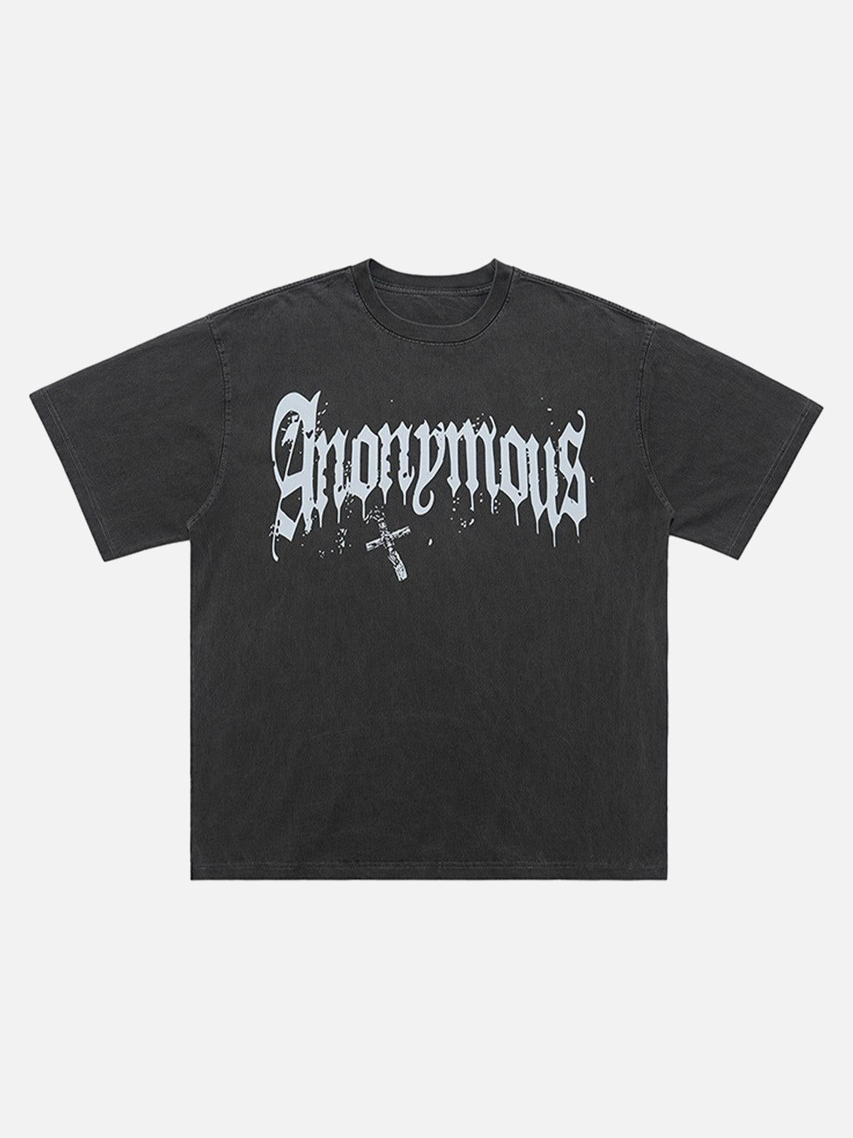 Concert Outfit American Street Heavy Washed Distressed Gothic Cross T-Shirt