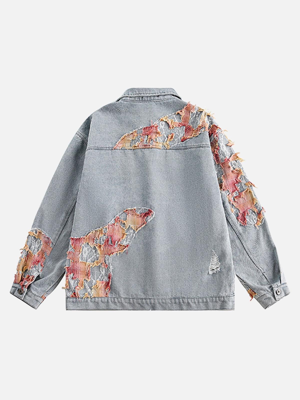 Concert Outfit American Street Style Lace Patchwork Denim Jacket