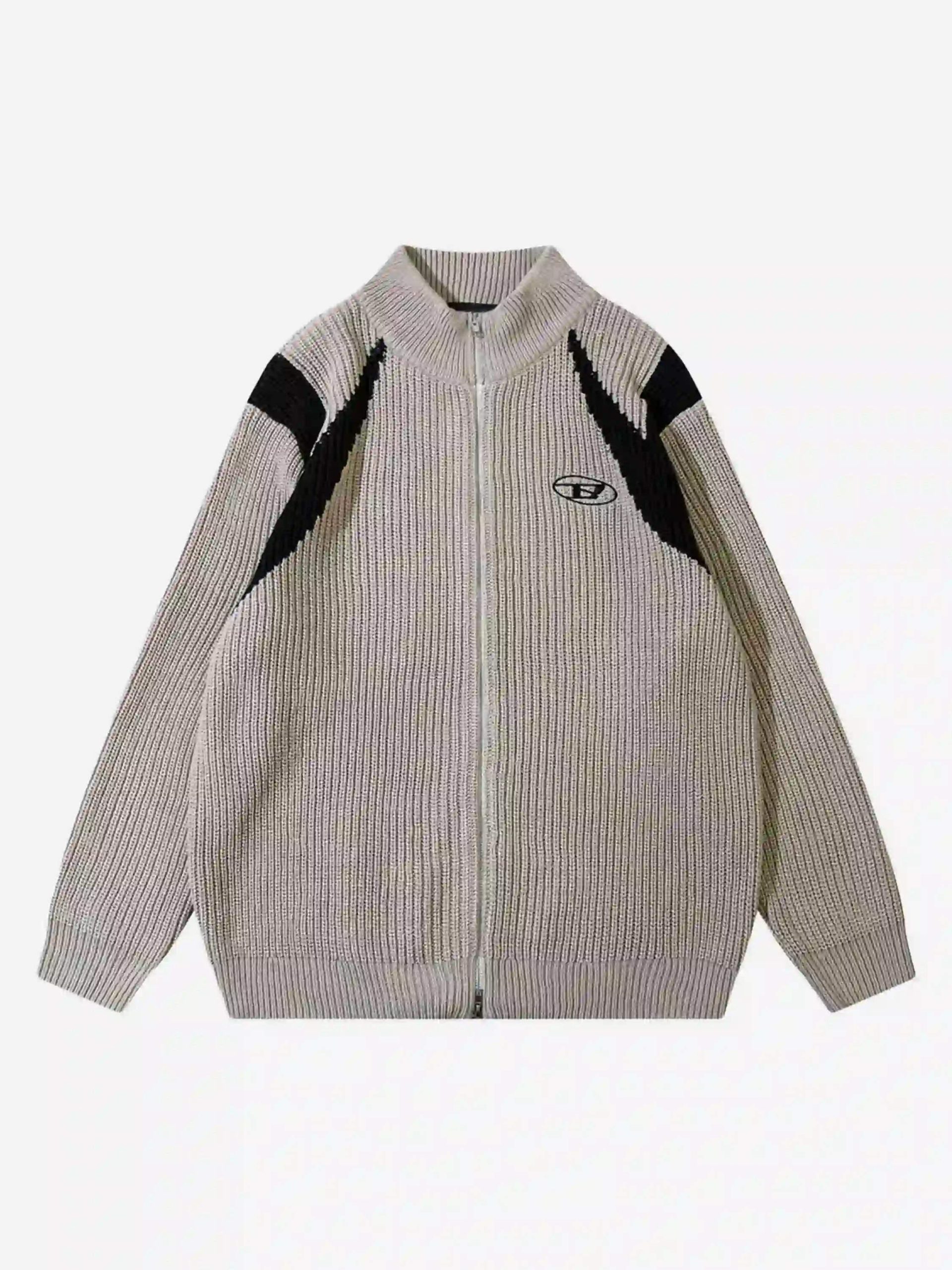 Concert Outfit American Style Color Blocking Zipper Cardigan