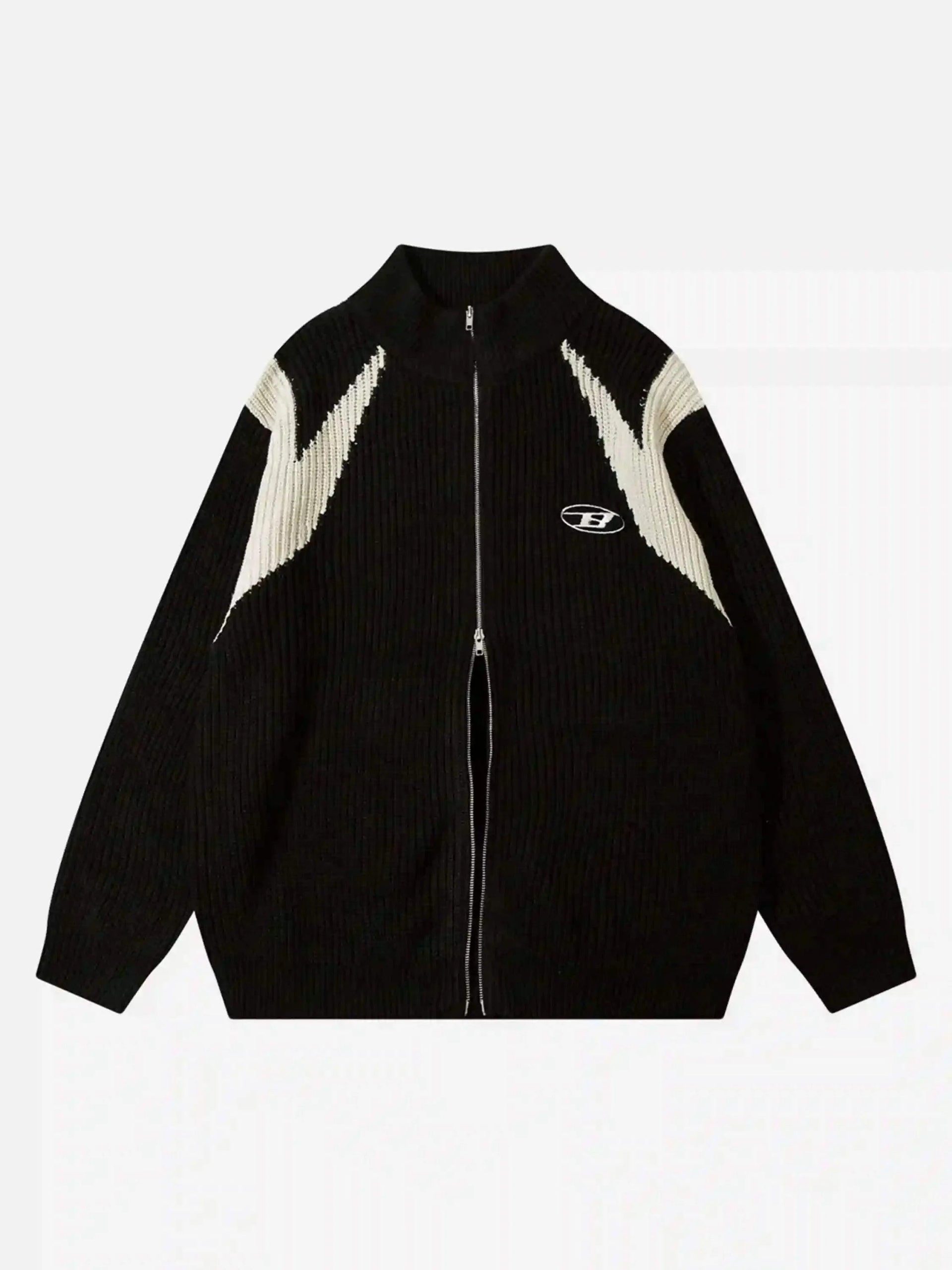 Concert Outfit American Style Color Blocking Zipper Cardigan