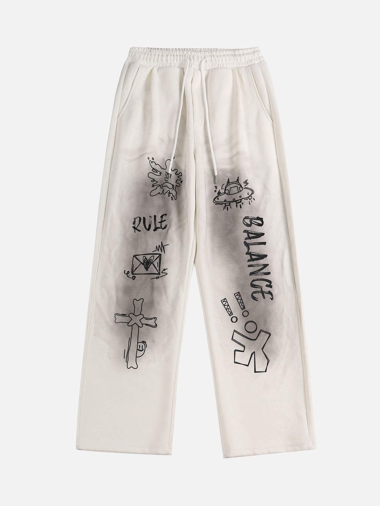 Concert Outfit American Style Spray Painted Letters Washed Casual Sweatpants
