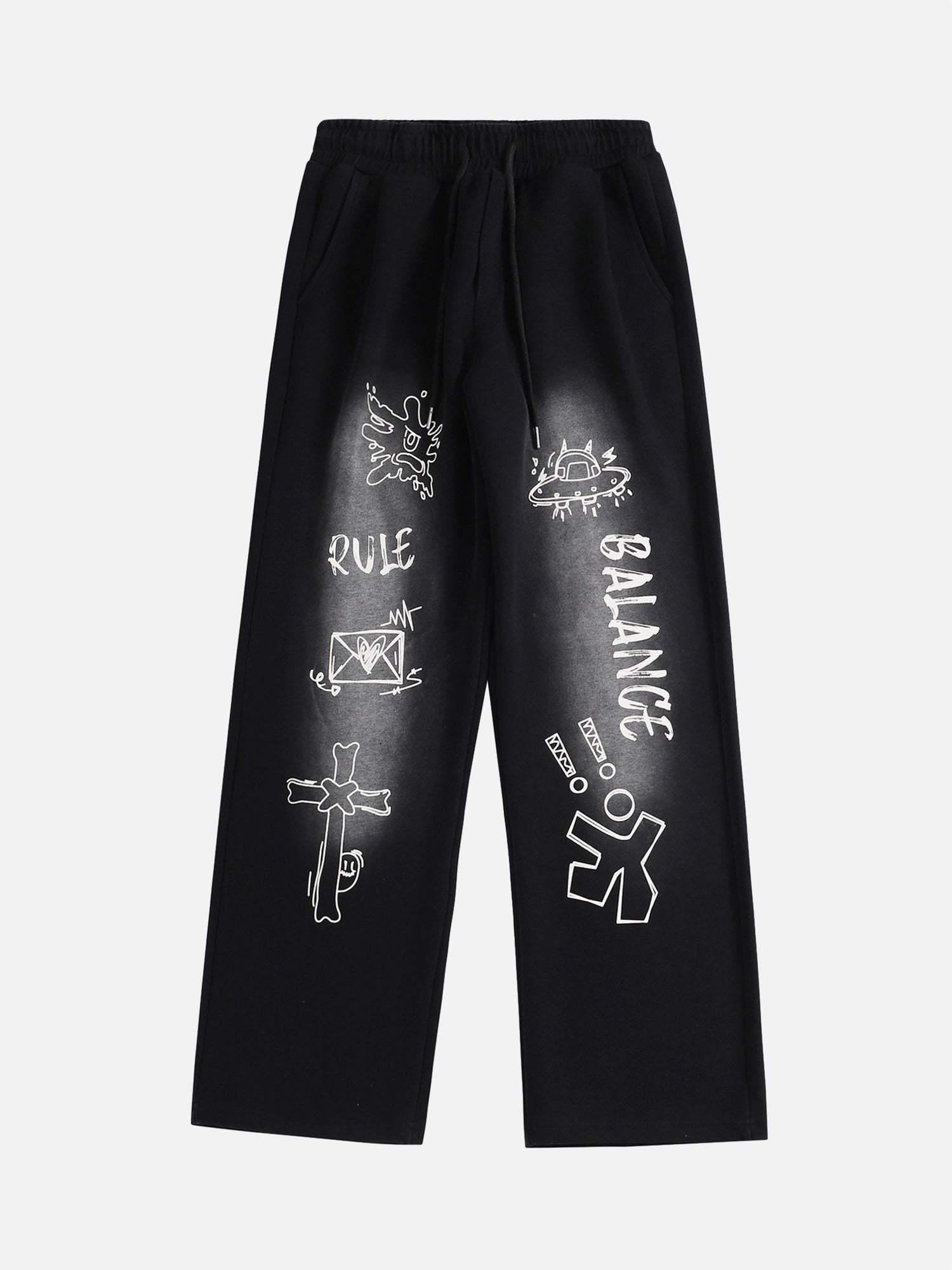 Concert Outfit American Style Spray Painted Letters Washed Casual Sweatpants