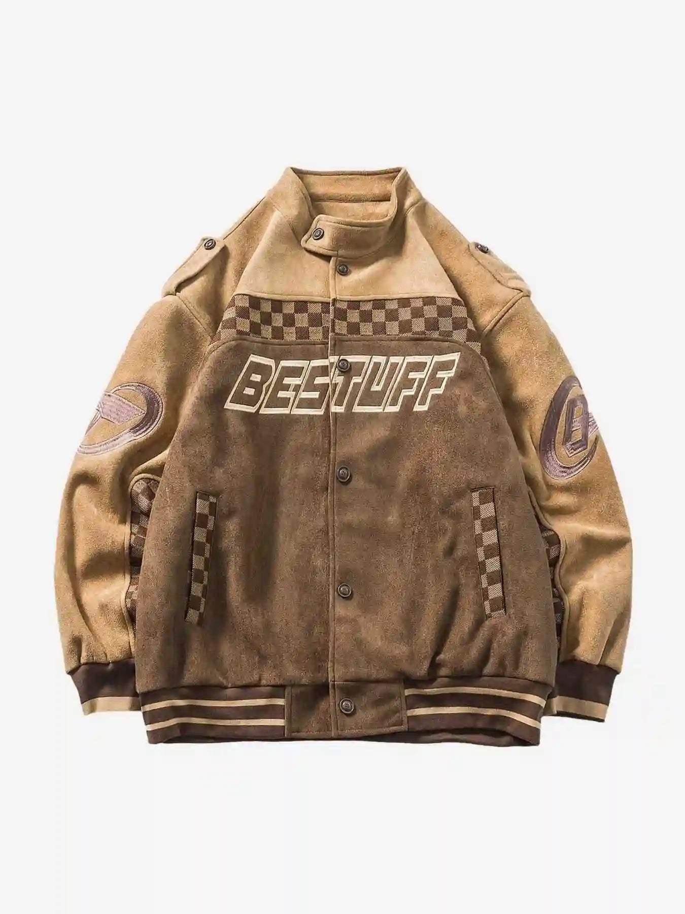 Concert Outfit American Vintage Checkerboard Patchwork Jacket