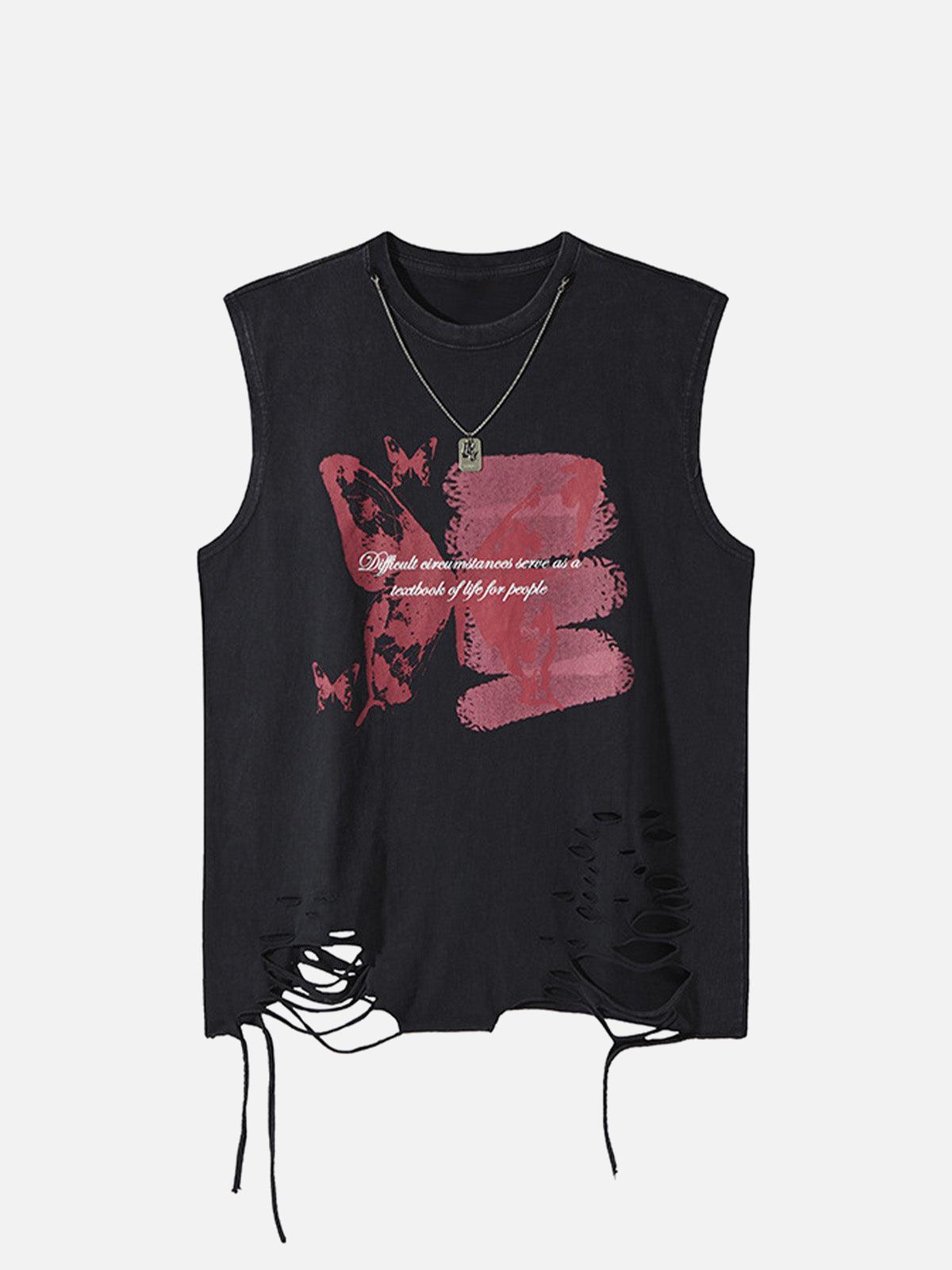 Concert Outfit Asymmetric Distressed Graffiti Chain Vest