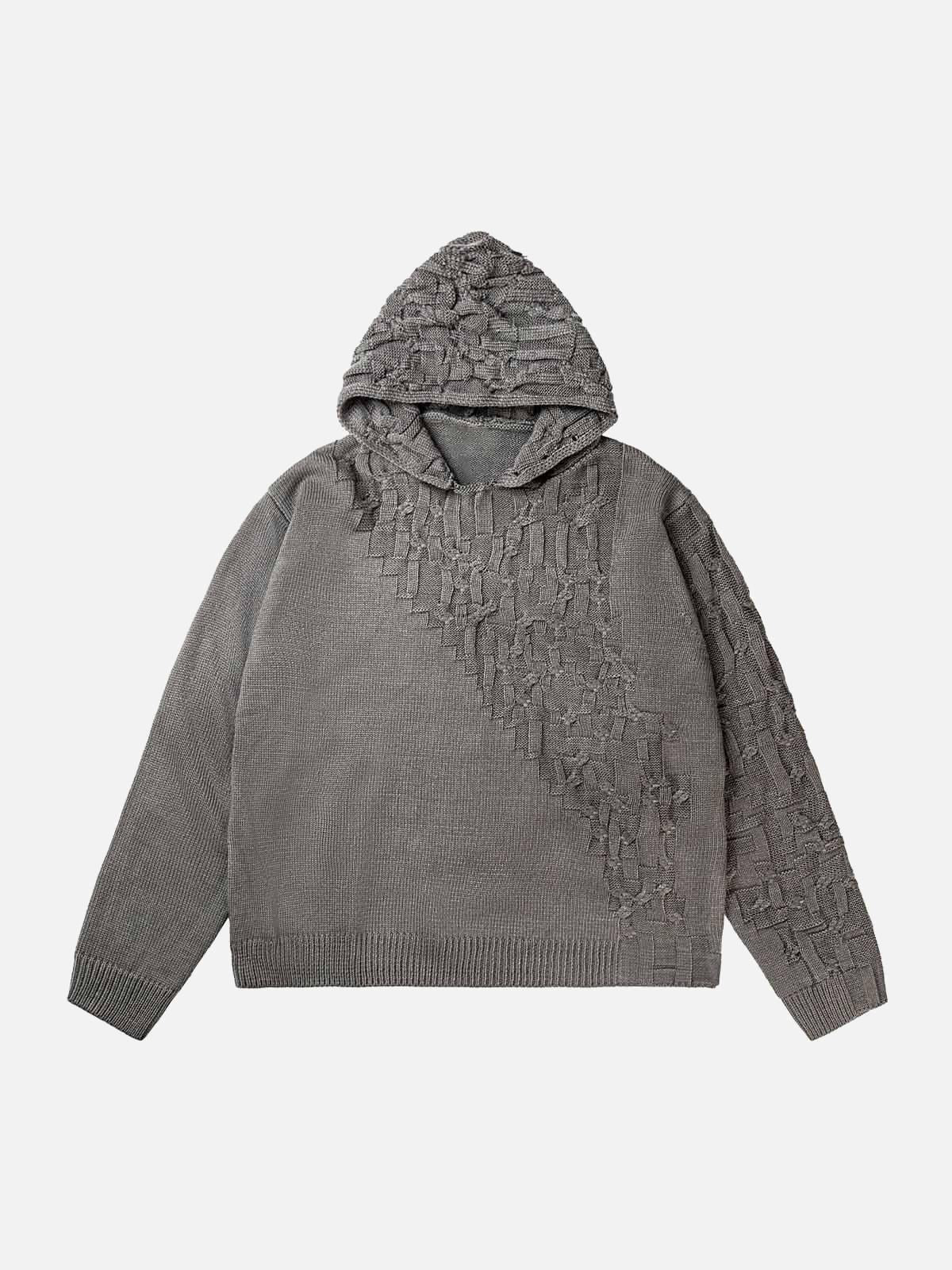 Concert Outfit Asymmetric Irregular Knitted Sweater Hoodie