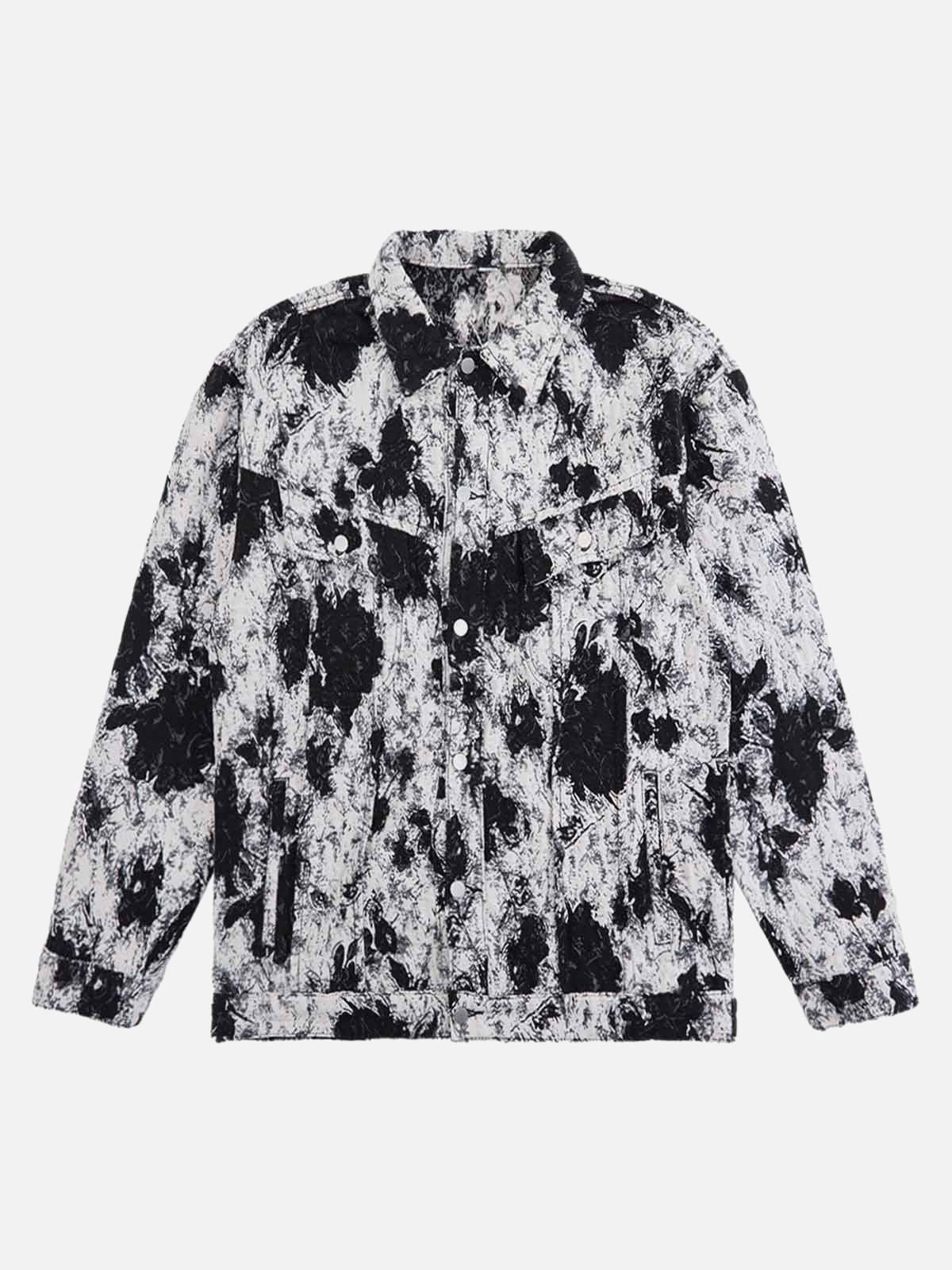 Concert Outfit Black And White Contrast Floral Denim Jacket
