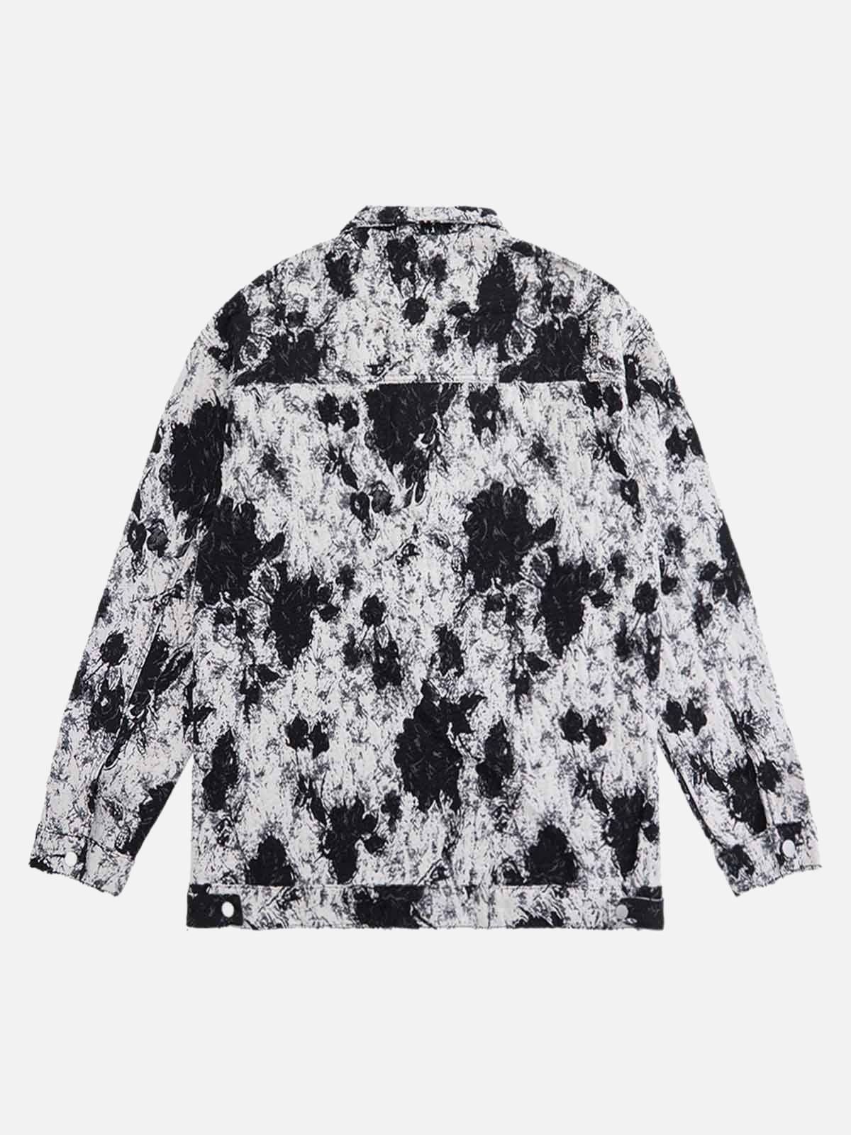 Concert Outfit Black And White Contrast Floral Denim Jacket