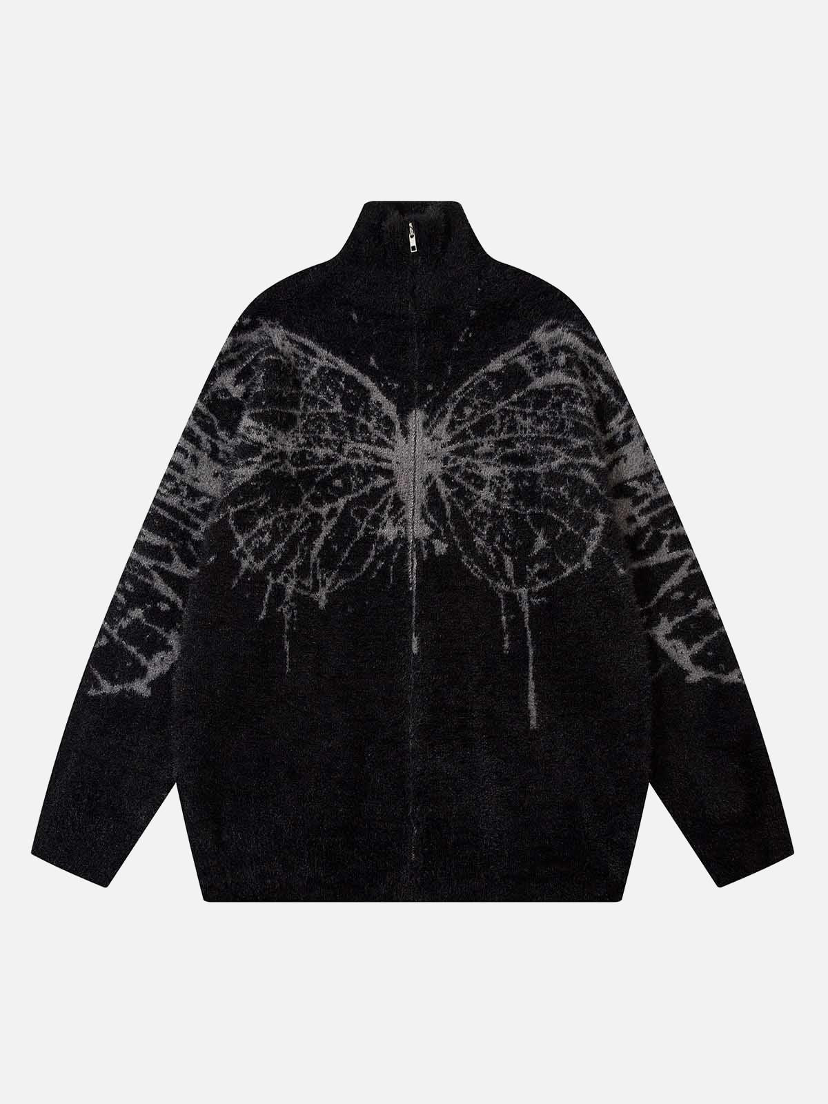 Concert Outfit Butterfly Jacquard  Knit Mock Neck Sweater