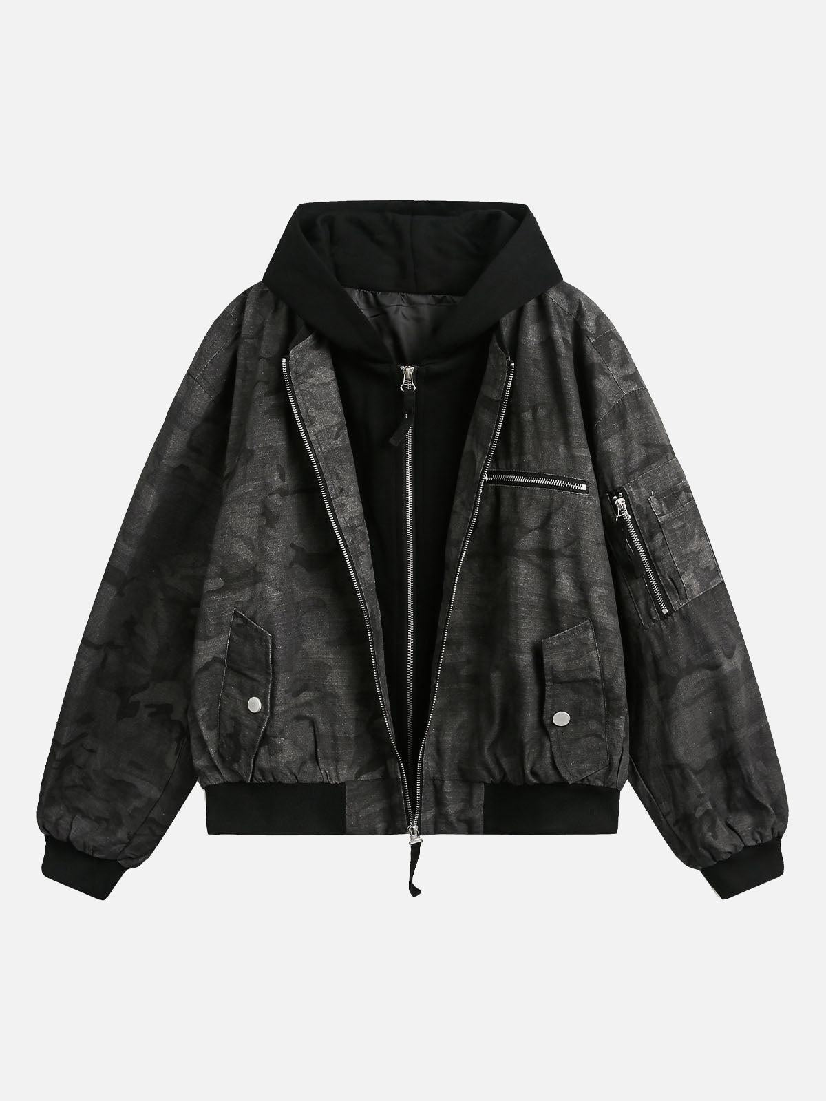 Concert Outfit Camouflage Faux Two-Piece Hooded Jacket