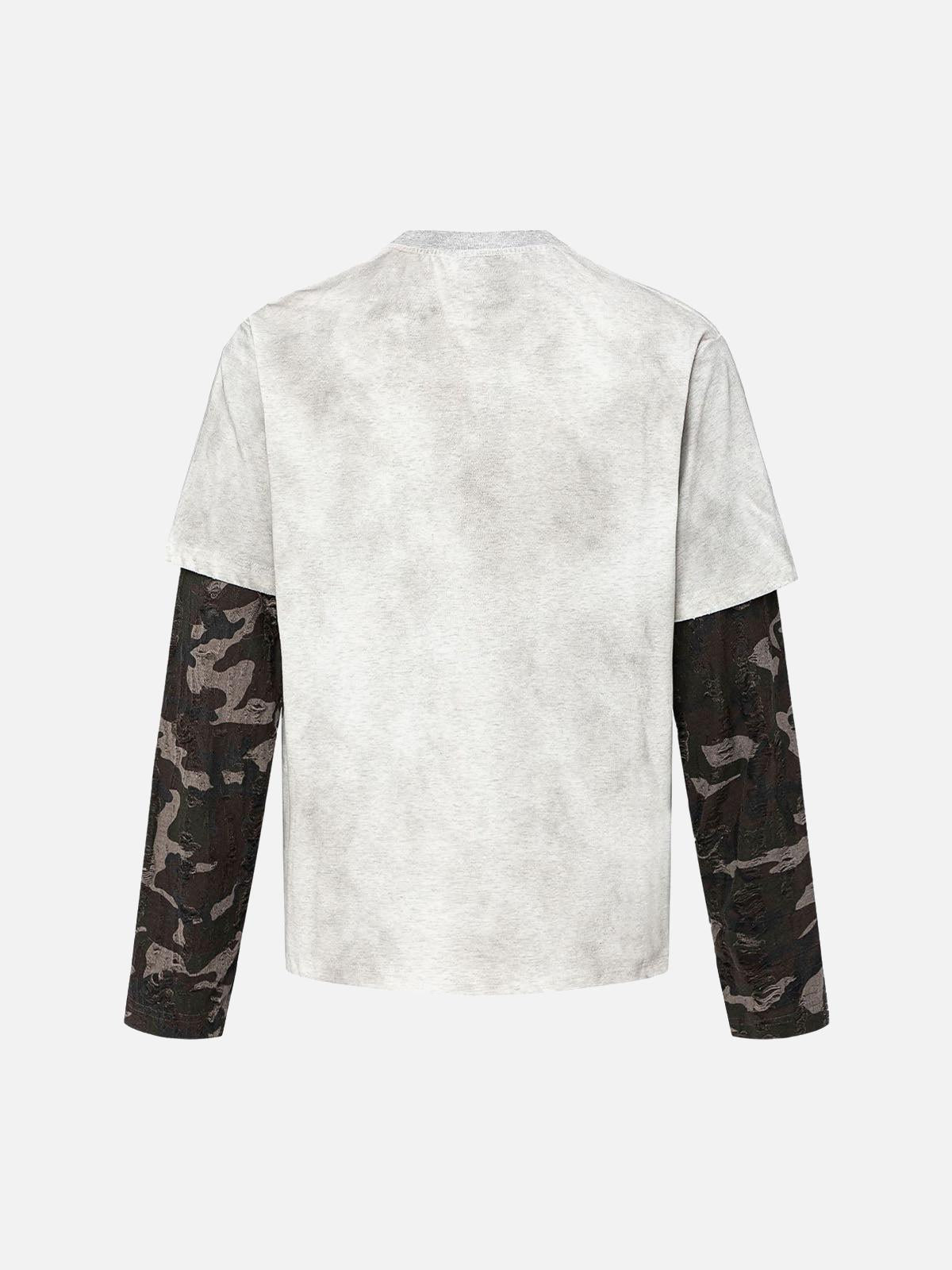 Concert Outfit Camouflage Faux Two-Piece Jersey Long Sleeve T-Shirt