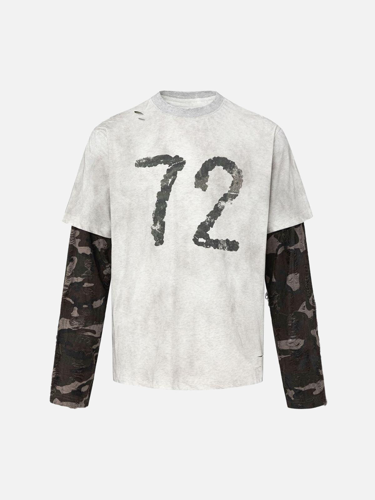 Concert Outfit Camouflage Faux Two-Piece Jersey Long Sleeve T-Shirt