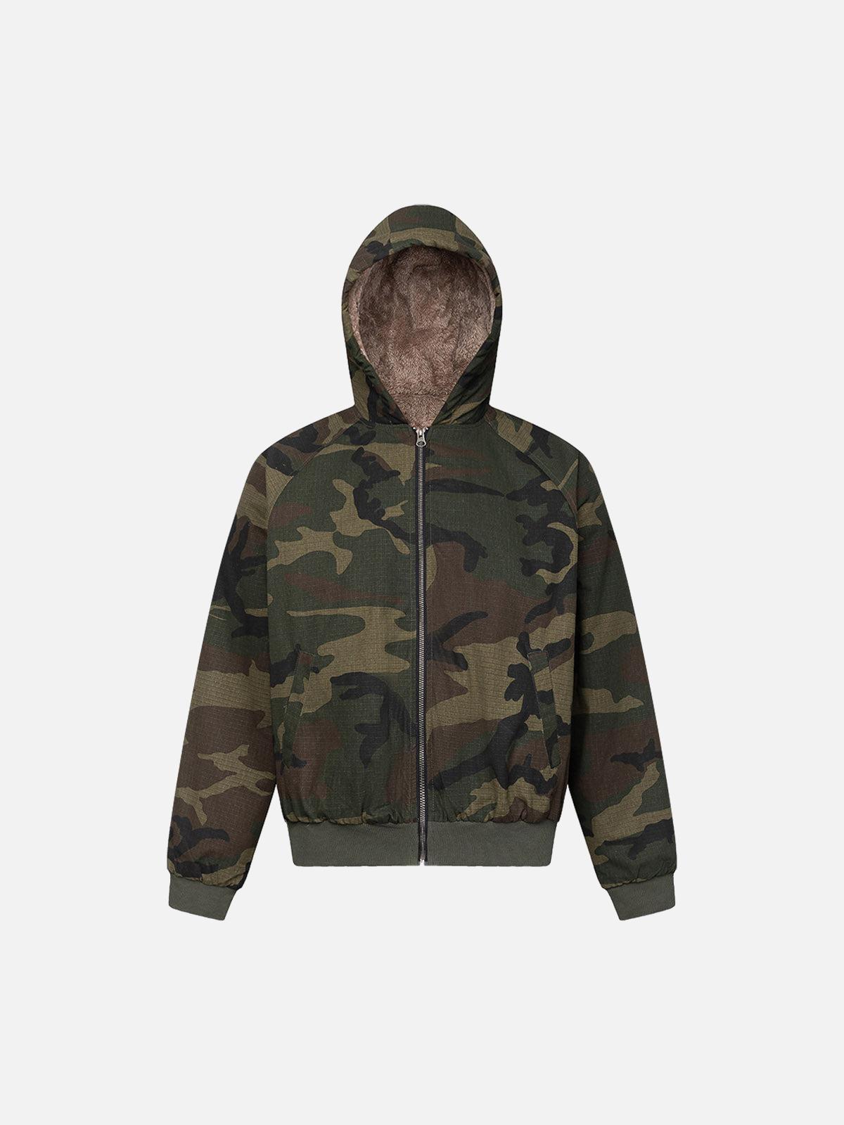 Concert Outfit Camouflage Fleece Hooded Jacket