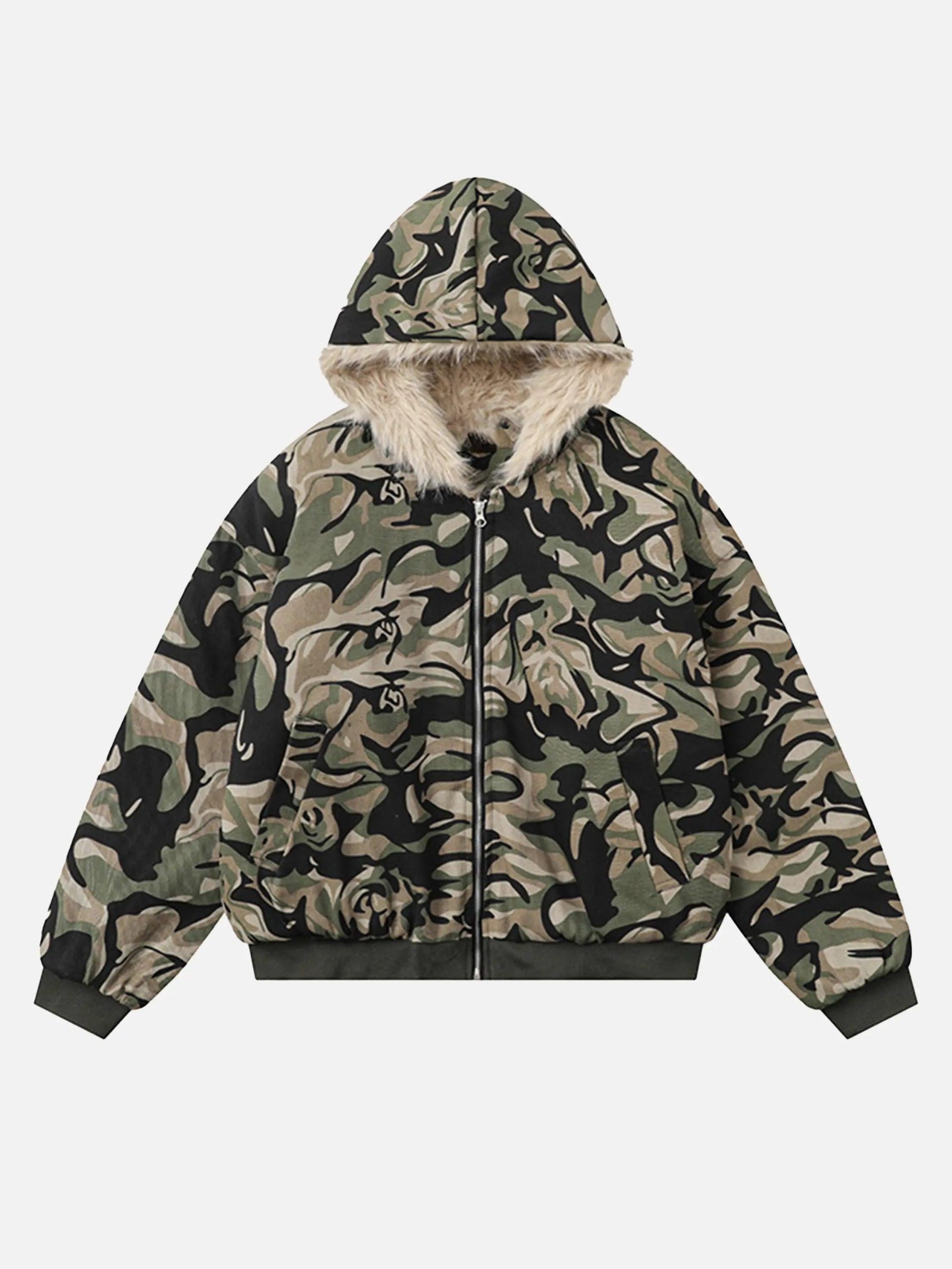Concert Outfit Camouflage Fur Zipper Hoodie