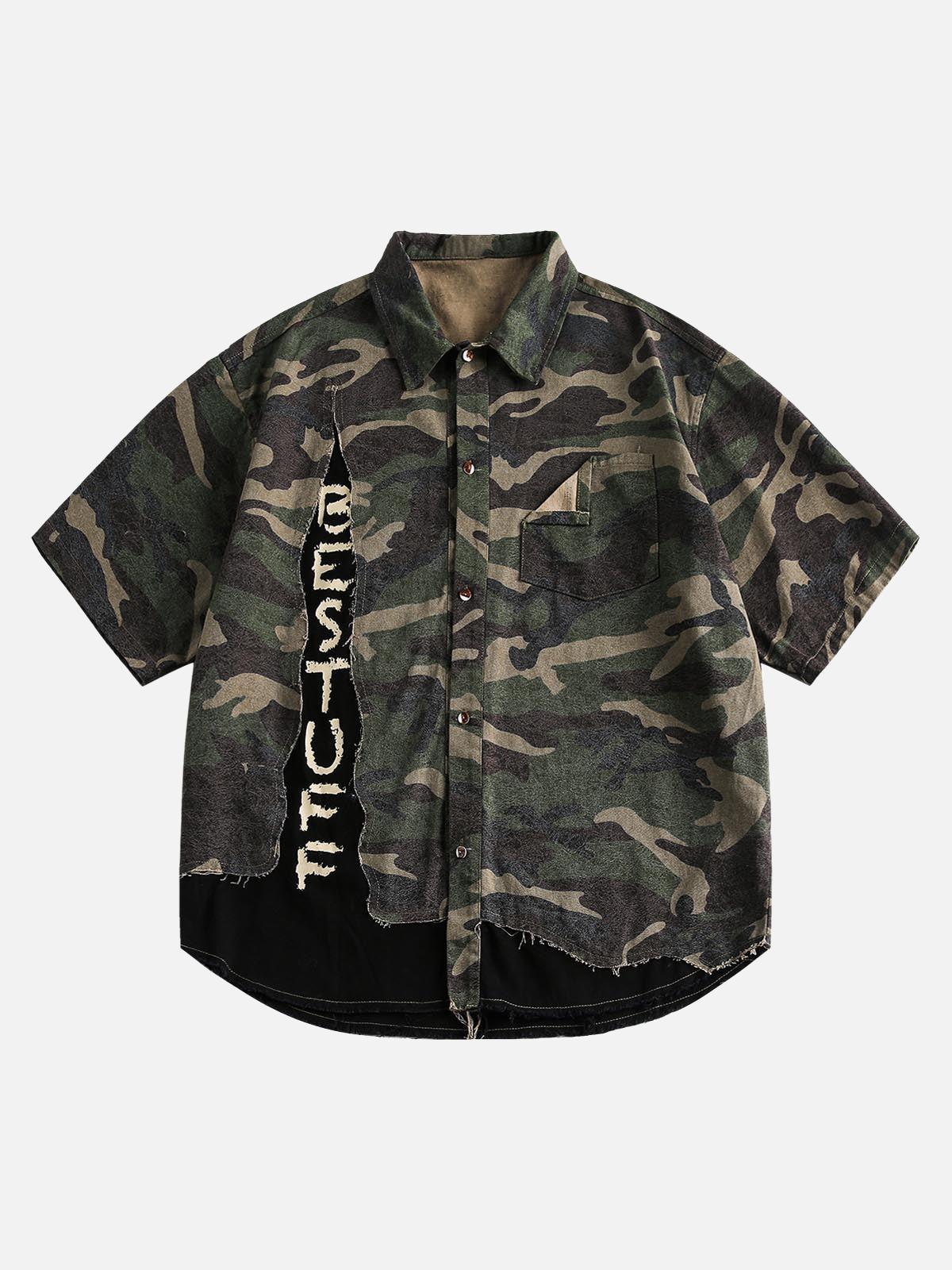 Concert Outfit Camouflage Patchwork Print Letter Short Sleeve Shirt