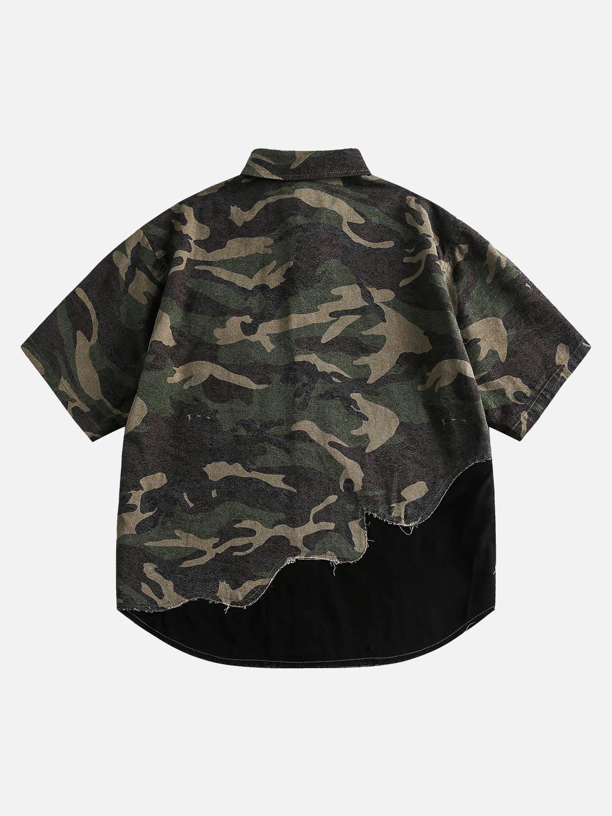 Concert Outfit Camouflage Patchwork Print Letter Short Sleeve Shirt