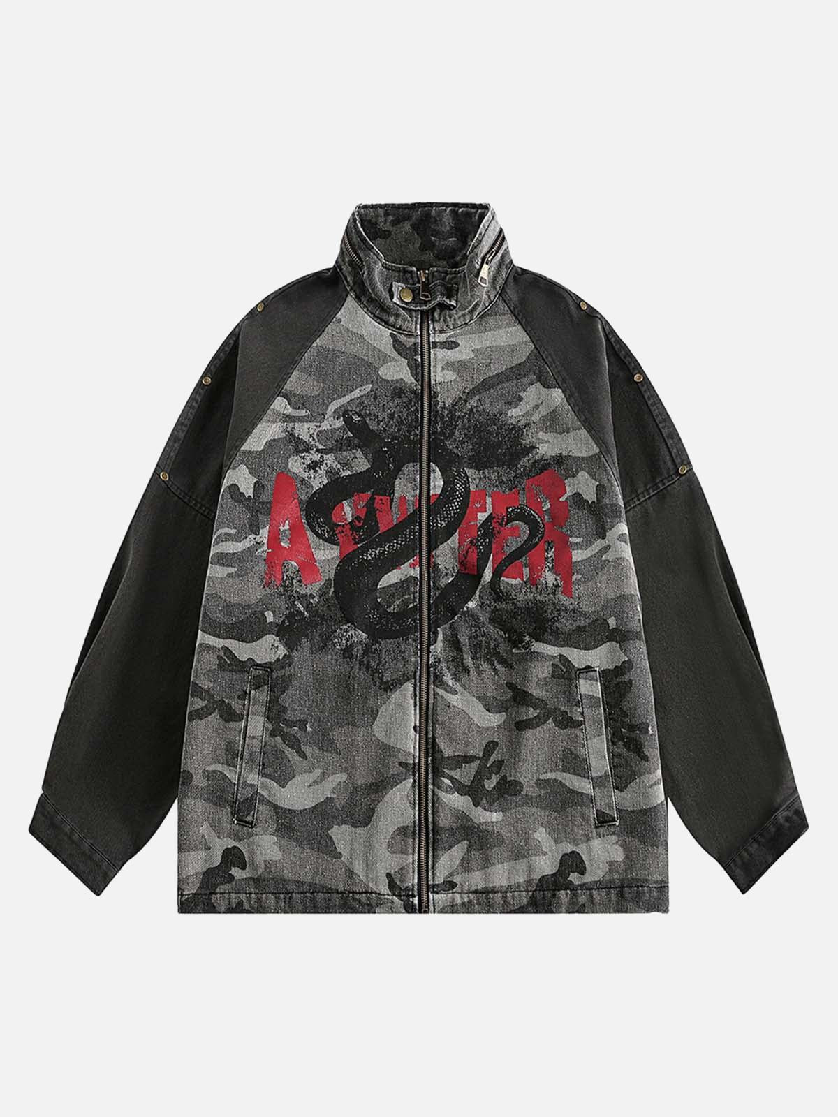 Concert Outfit Camouflage Stitching Stand Collar Military Jacket