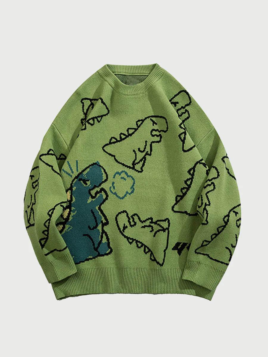 Concert Outfit Cartoon Dinosaur Printed Sweater