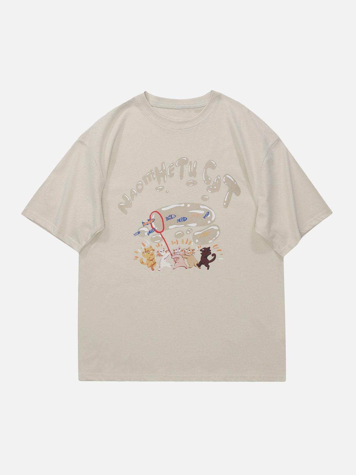 Concert Outfit Cartoon Kitten Fishing Graphic Tee