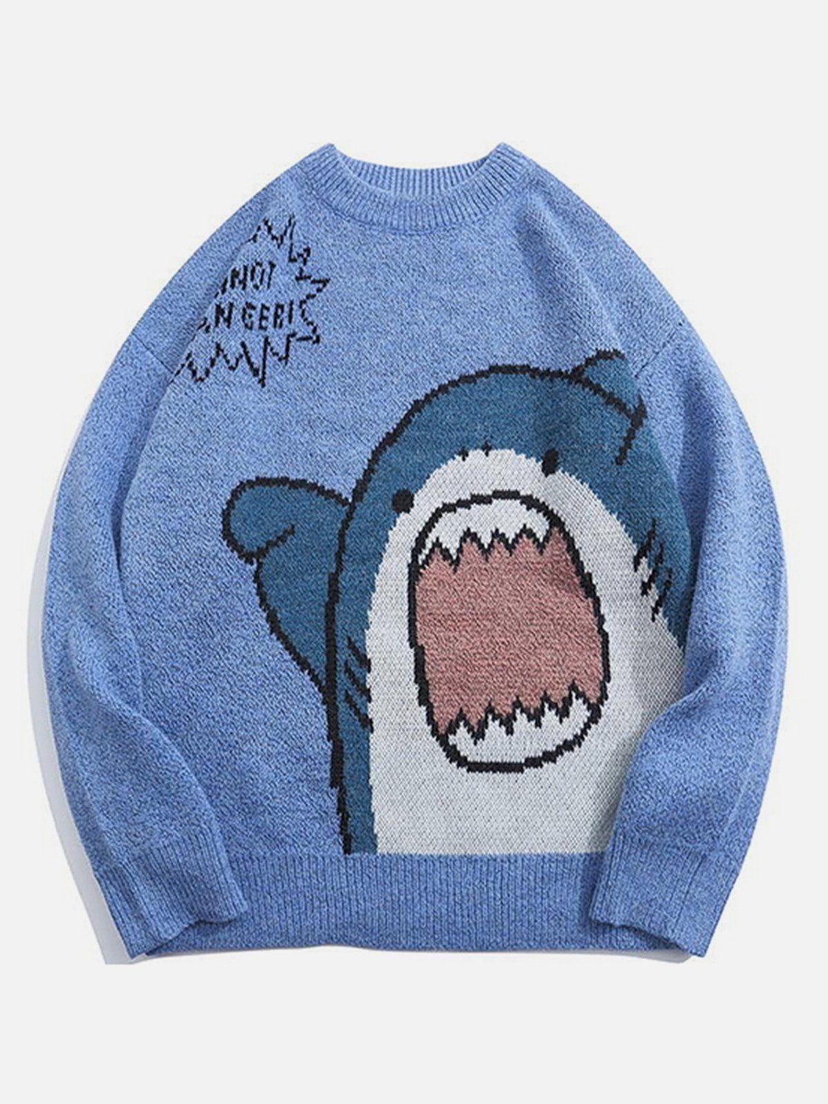 Concert Outfit Cartoon Shark Pattern Knitted Sweater