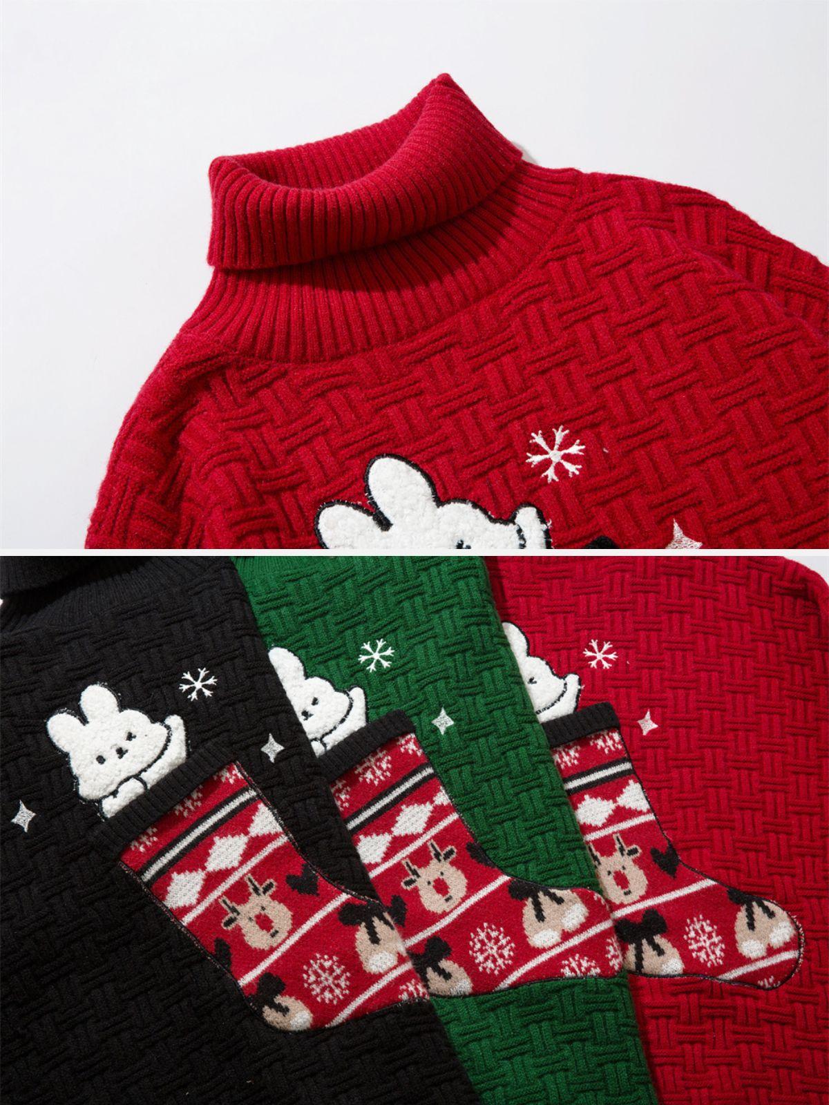 Concert Outfit Christmas Socks and Rabbit Print Sweater Concert Outfit Christmas Socks and Rabbit Print Sweater