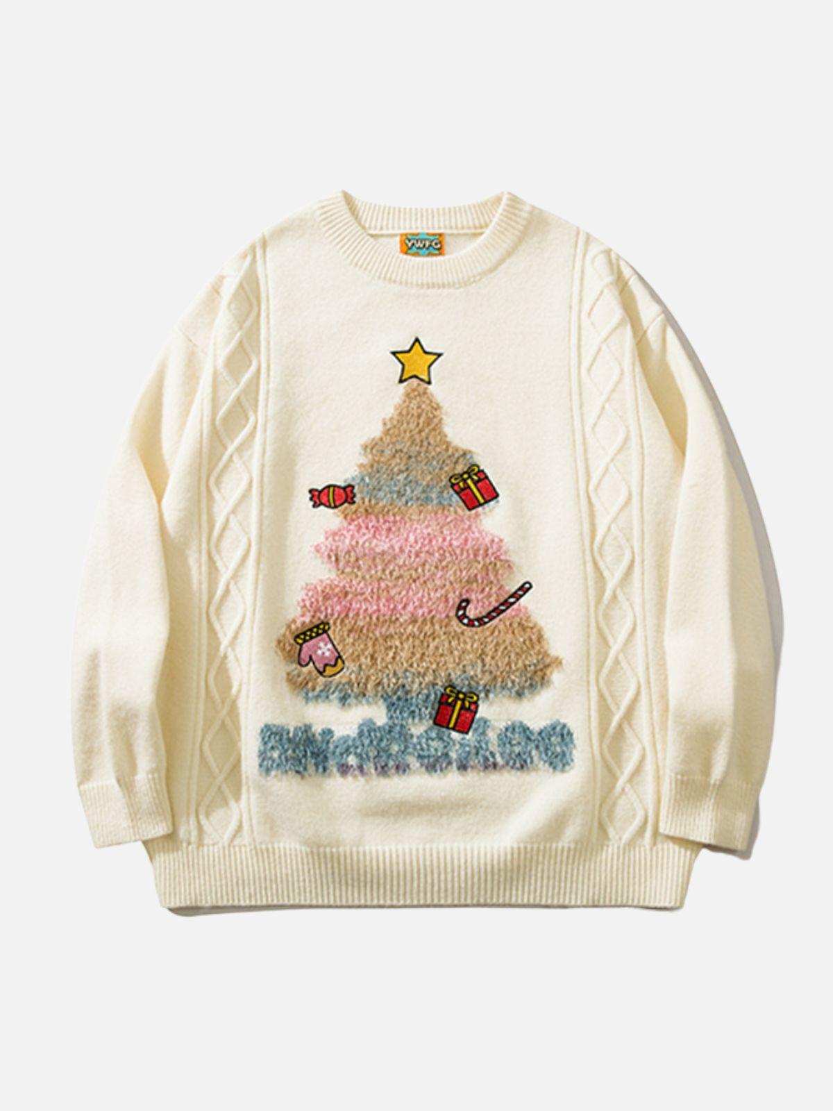 Concert Outfit Christmas Tree Embroidery Print Sweater Concert Outfit Christmas Tree Embroidery Print Sweater