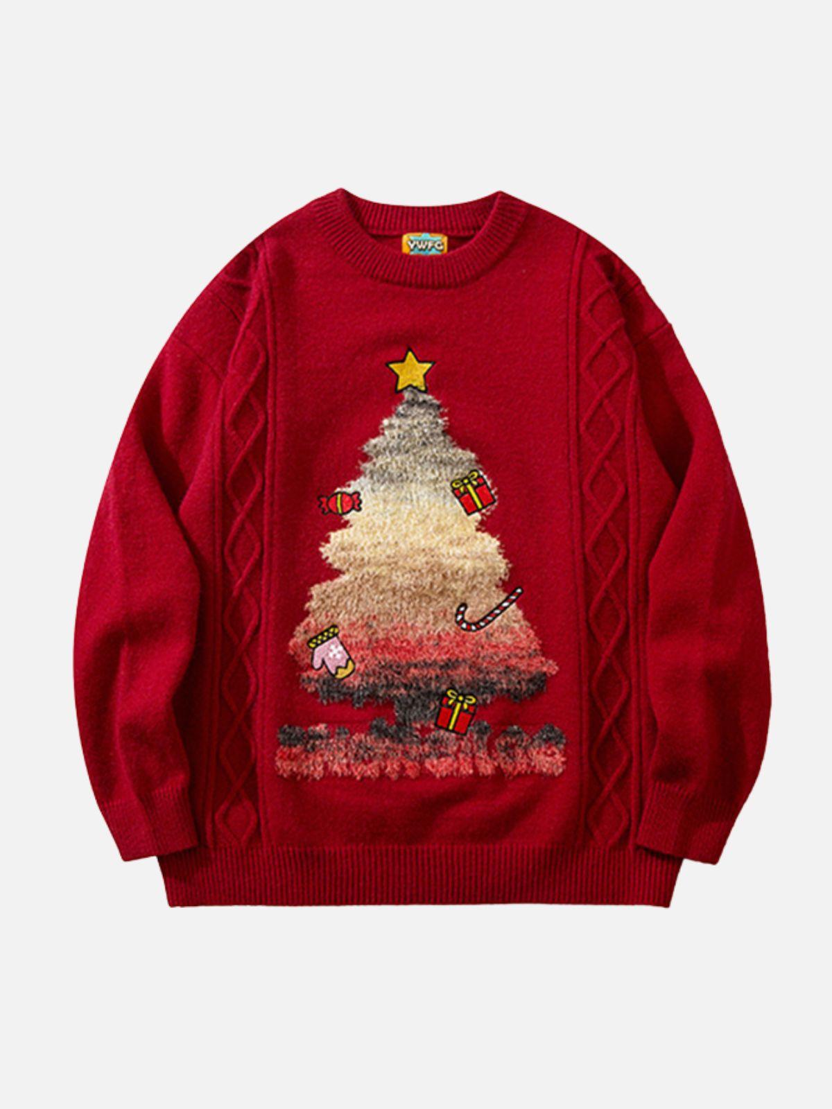 Concert Outfit Christmas Tree Embroidery Print Sweater