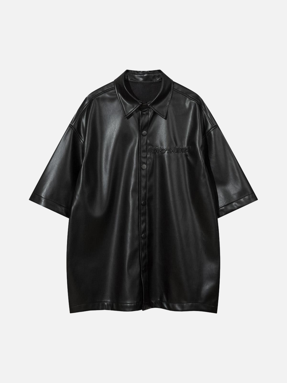 Concert Outfit Cleanfit Short-Sleeve PU Leather Shirt