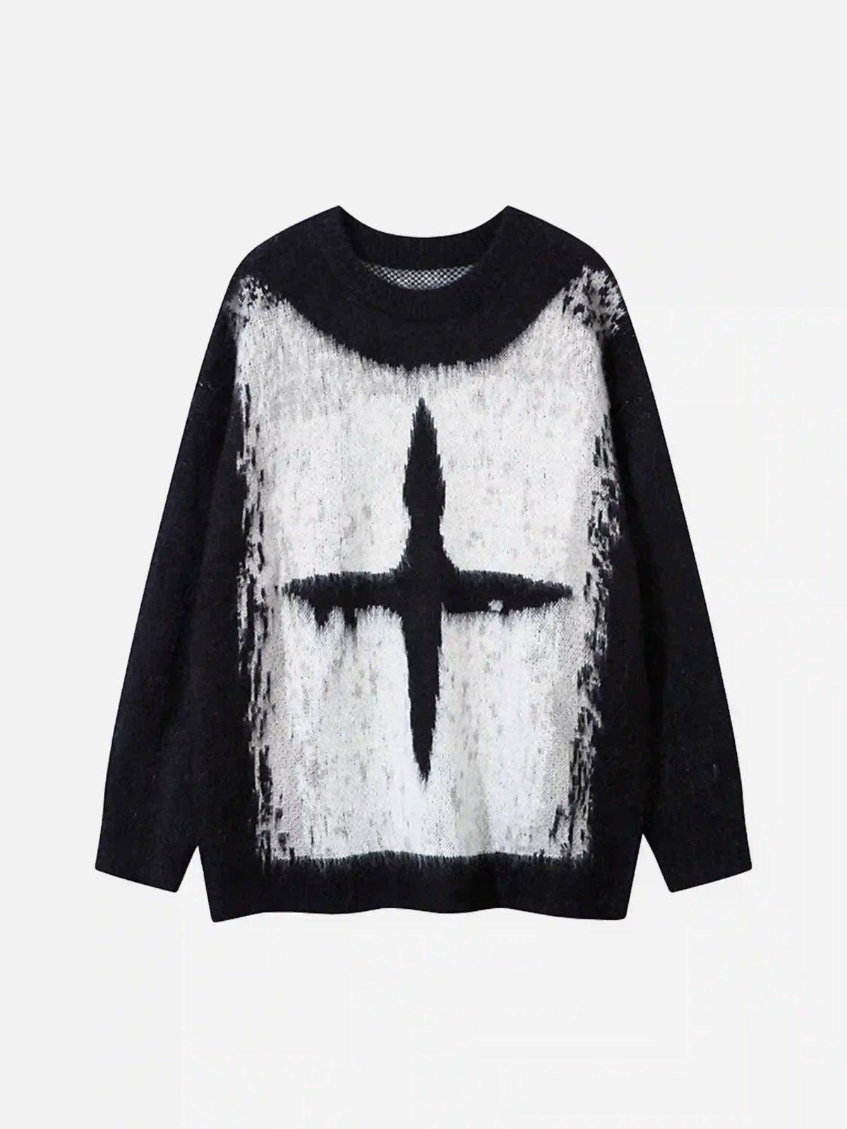 Concert Outfit Contrast Color Cross Sweater