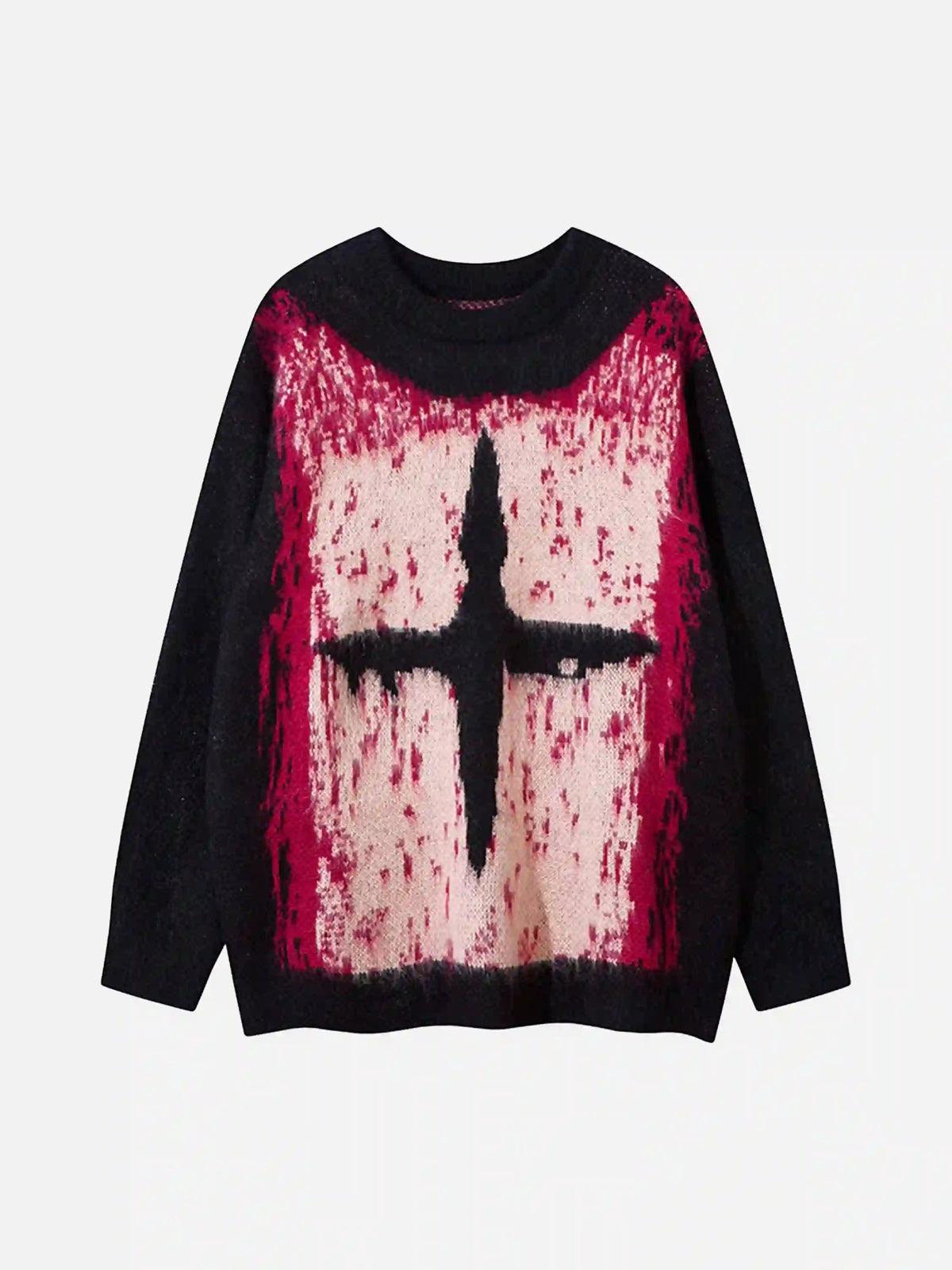 Concert Outfit Contrast Color Cross Sweater