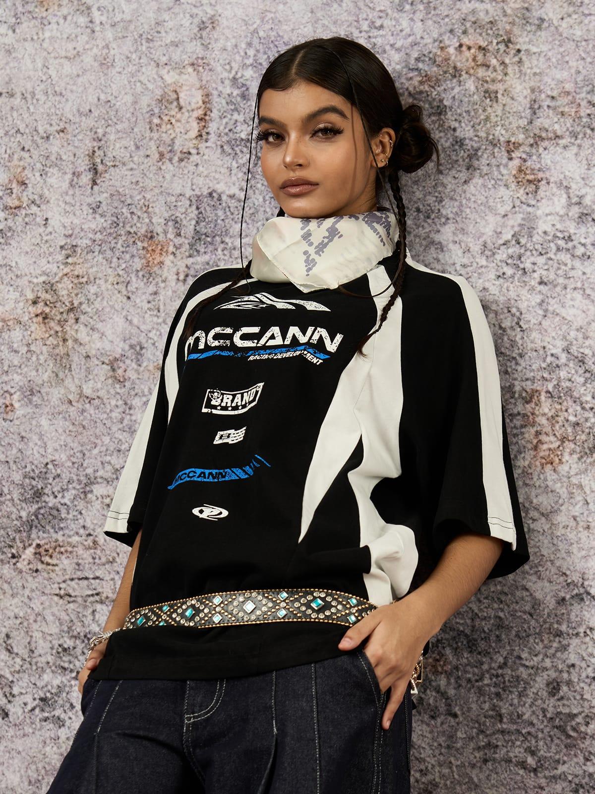 Concert Outfit Contrast Color Motorcycle Print T-Shirt