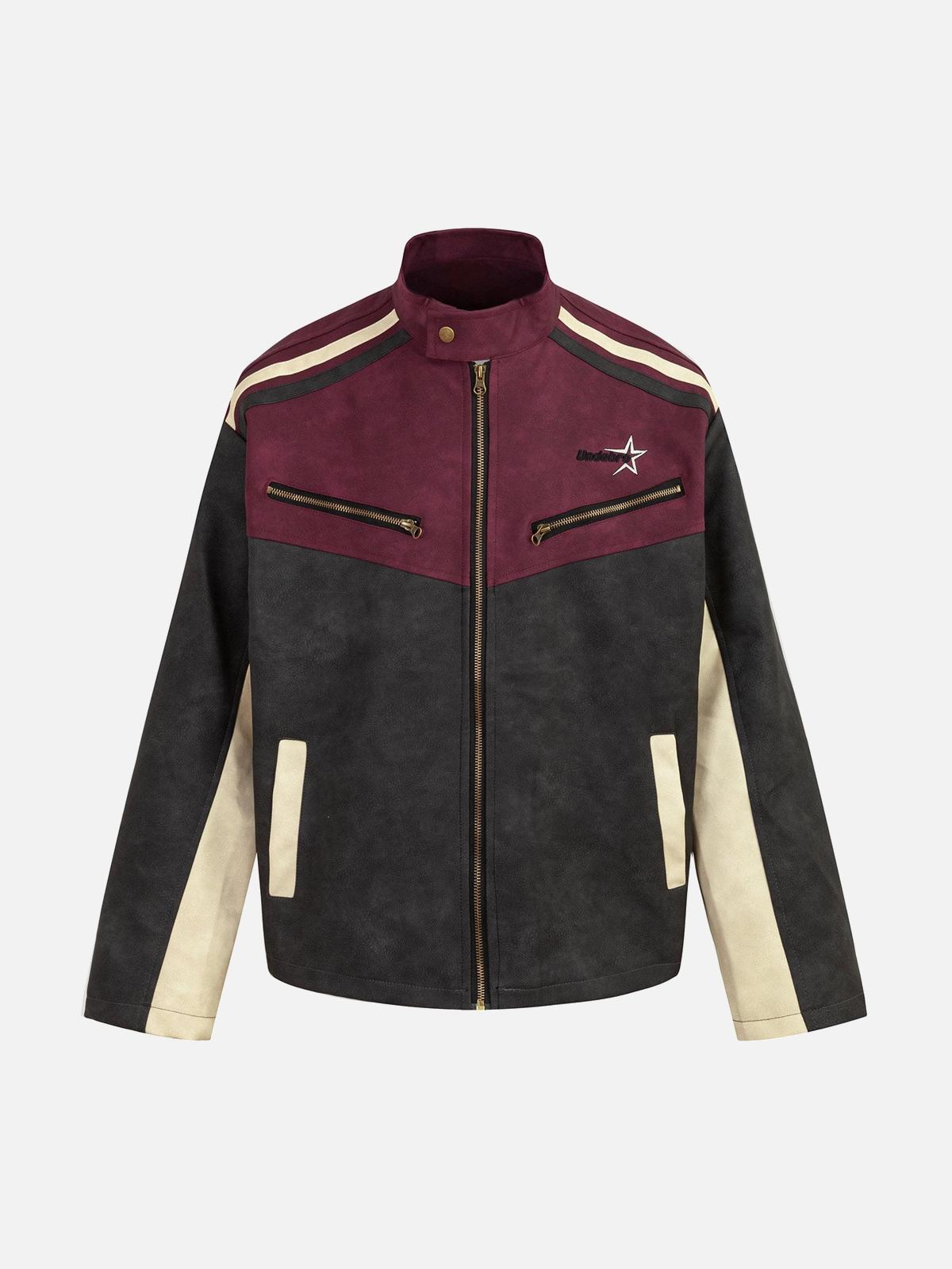 Concert Outfit Contrast Color Suede PU Leather Jacket