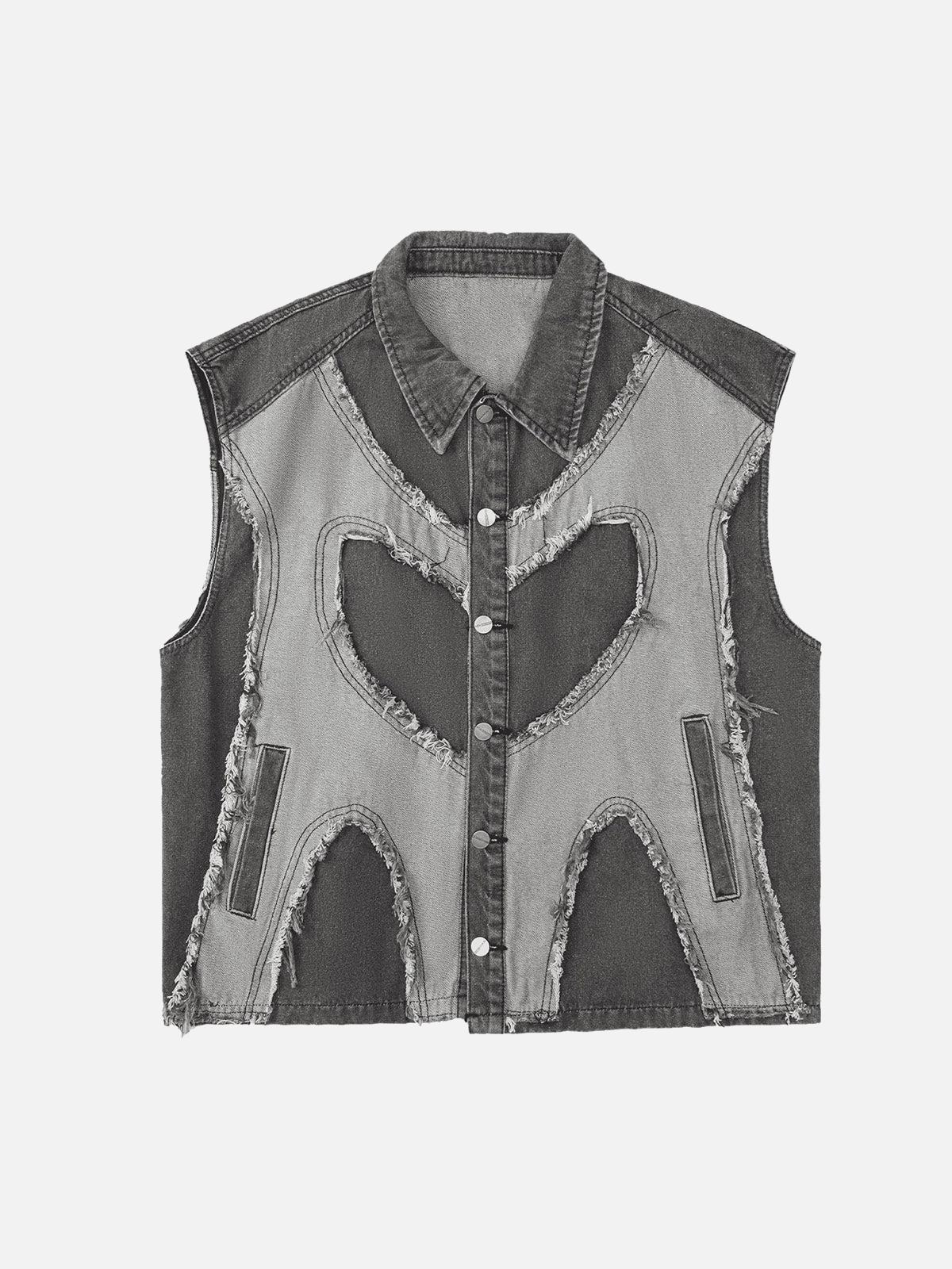 Concert Outfit Contrast Denim Heart Stitching Street Rap Vest