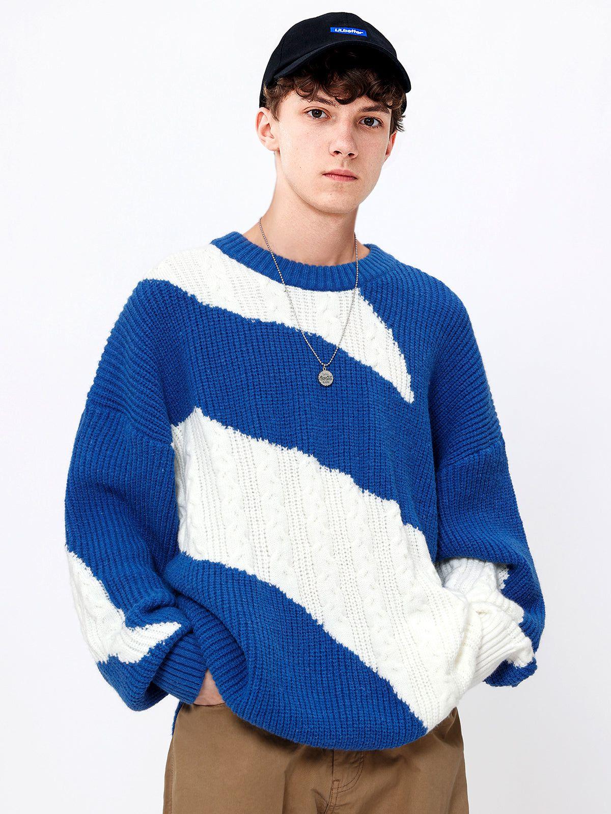 Concert Outfit Contrast Irregular Design Knit Sweater