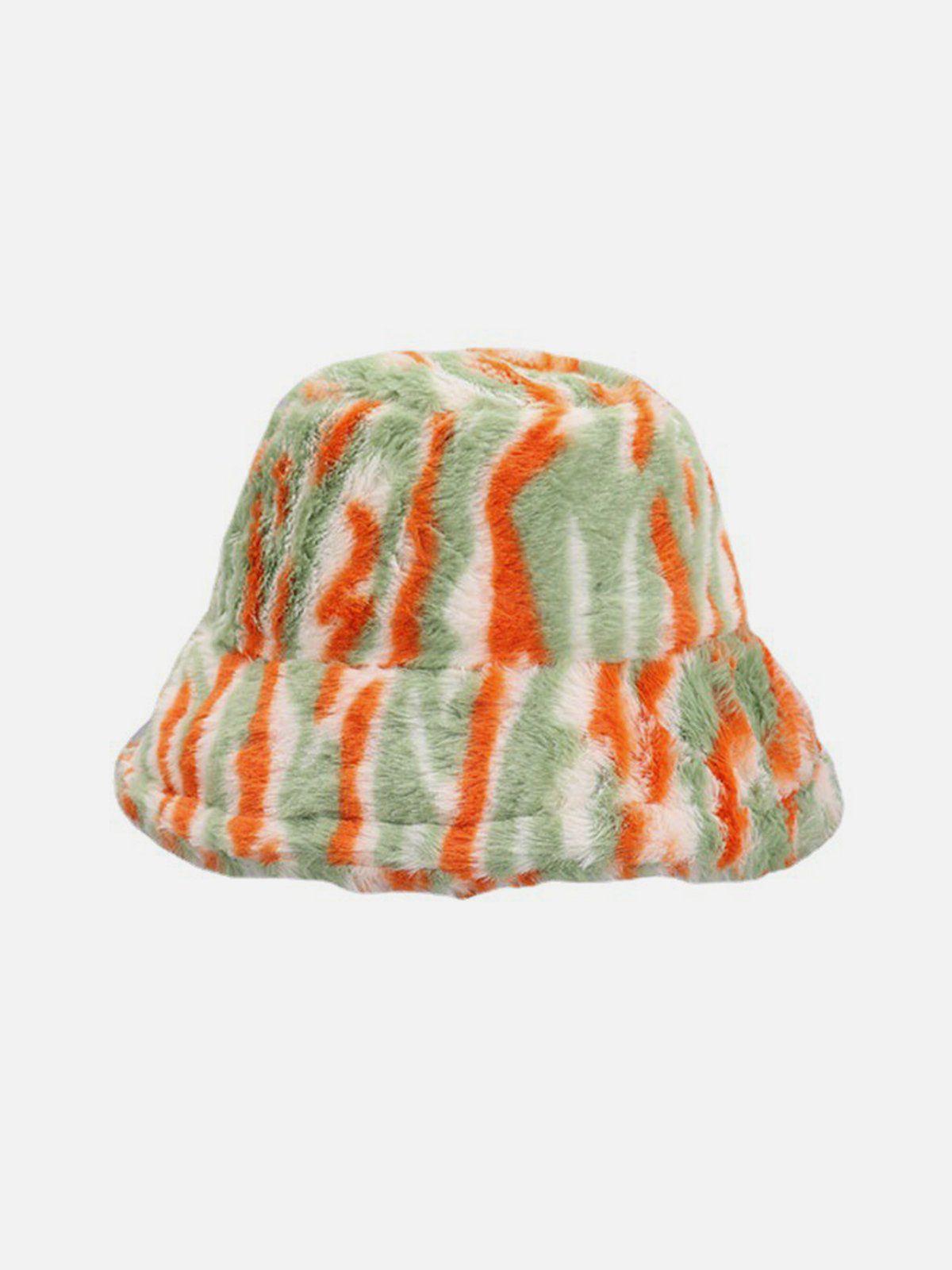 Concert Outfit Contrast Striped Plush Vintage Bucket Hat Concert Outfit Contrast Striped Plush Vintage Bucket Hat