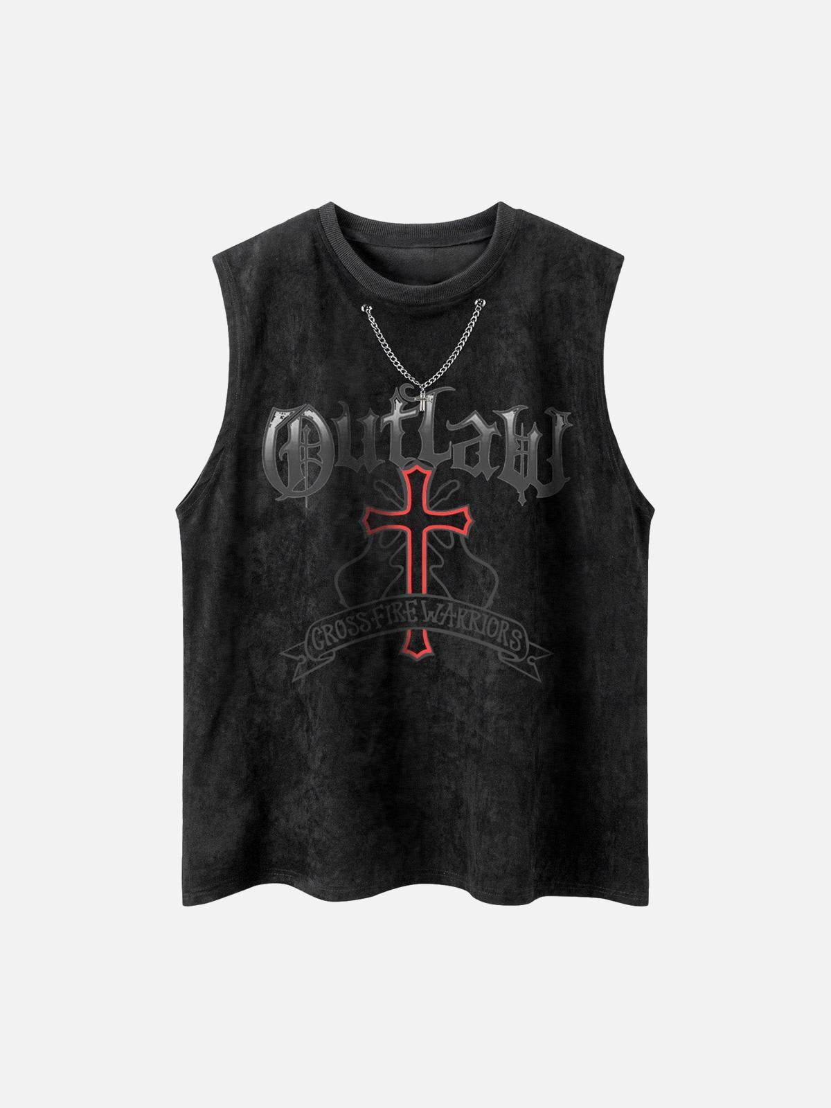 Concert Outfit Cross Chain Suede Street Rap Sleeveless Vest