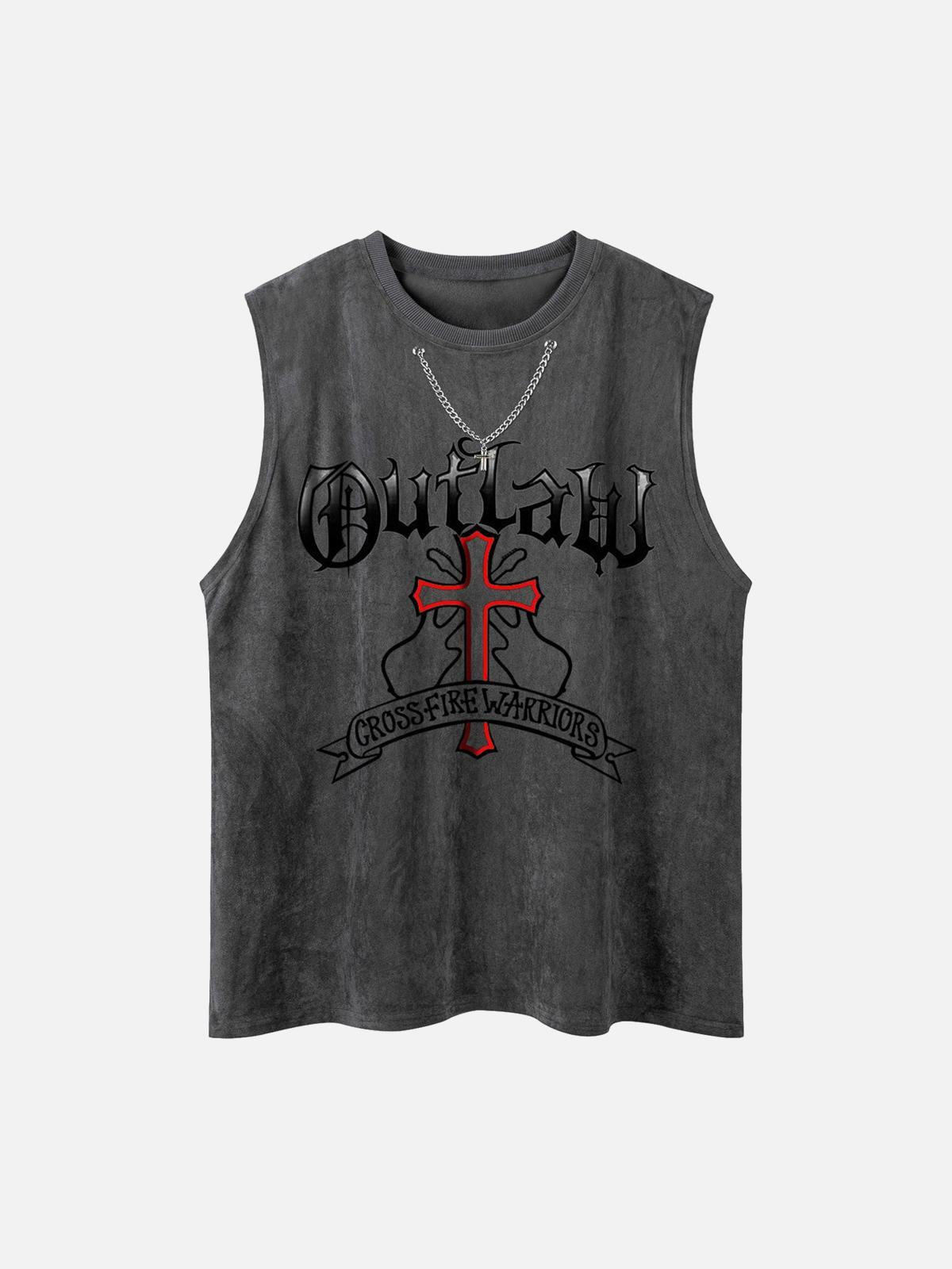 Concert Outfit Cross Chain Suede Street Rap Sleeveless Vest