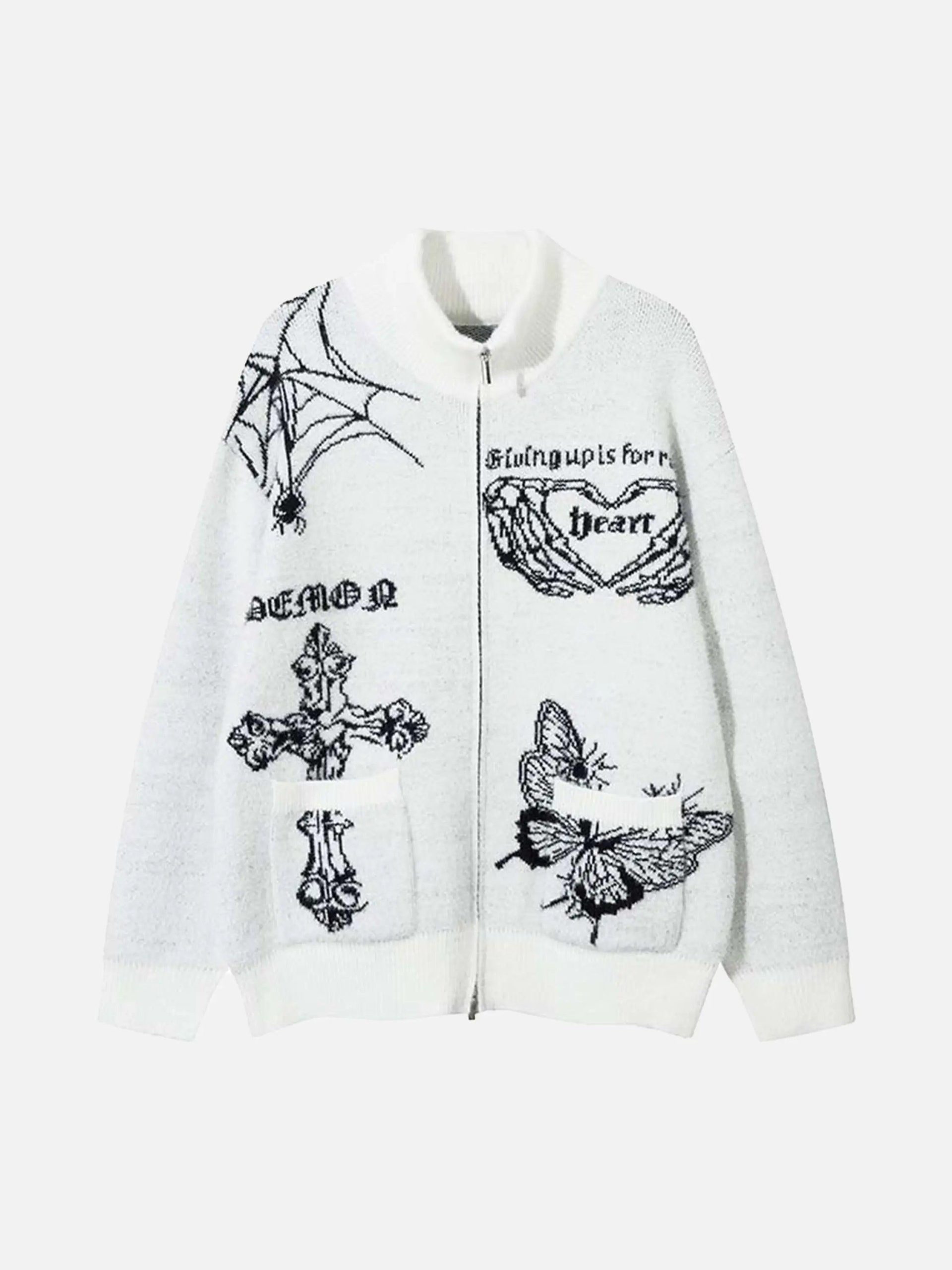 Concert Outfit Cross Heart Butterfly Jacquard Cardigan