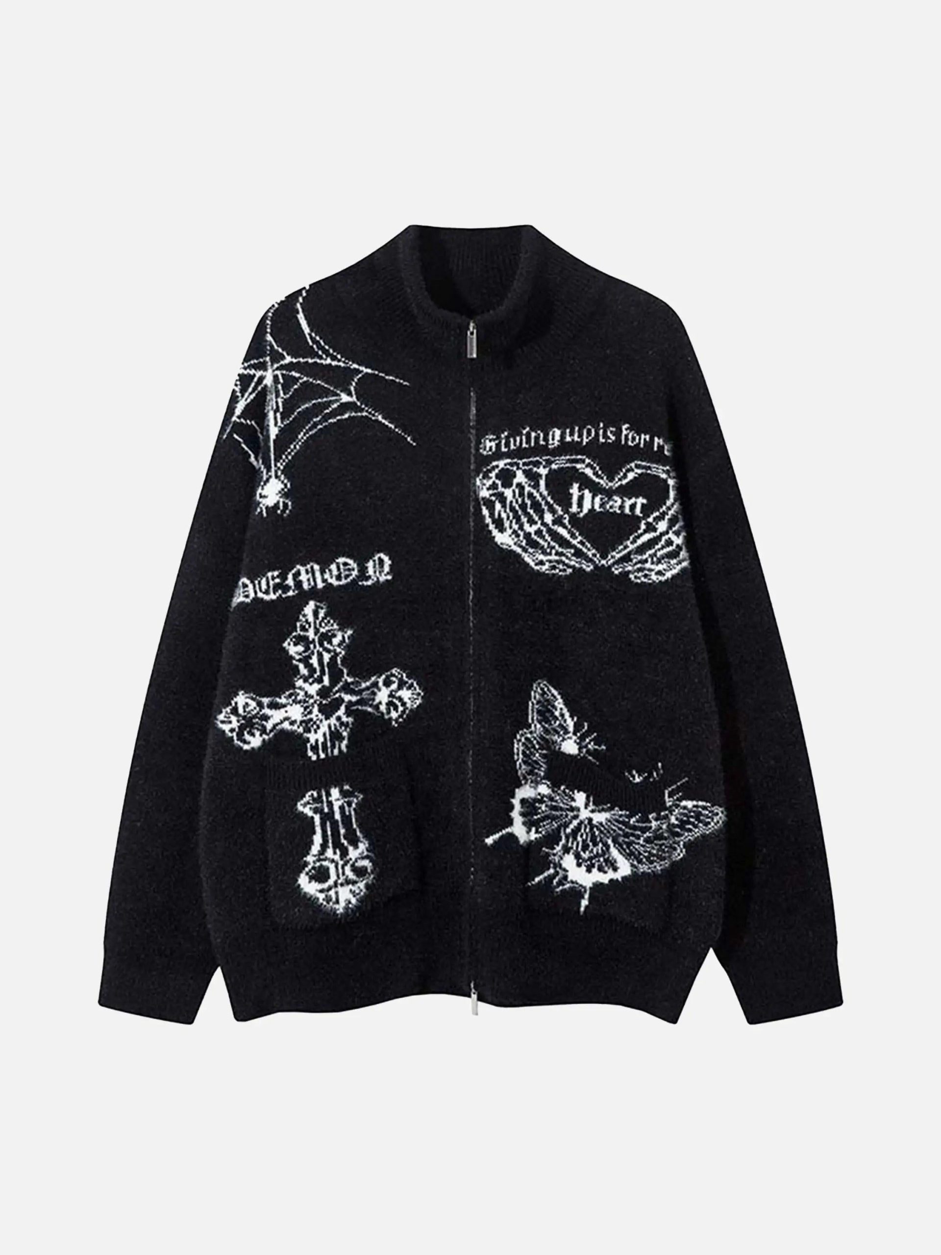 Concert Outfit Cross Heart Butterfly Jacquard Cardigan