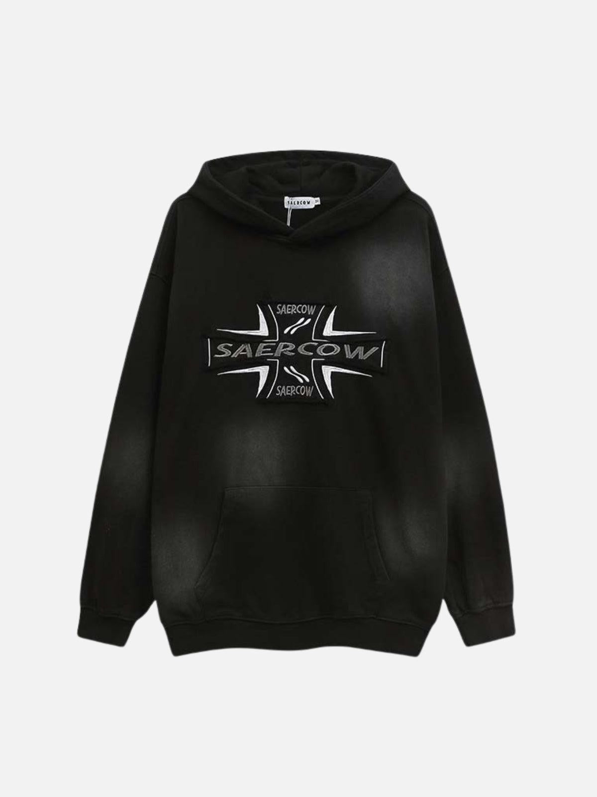 Concert Outfit Cross Lettering Embroidery Washed Hoodie