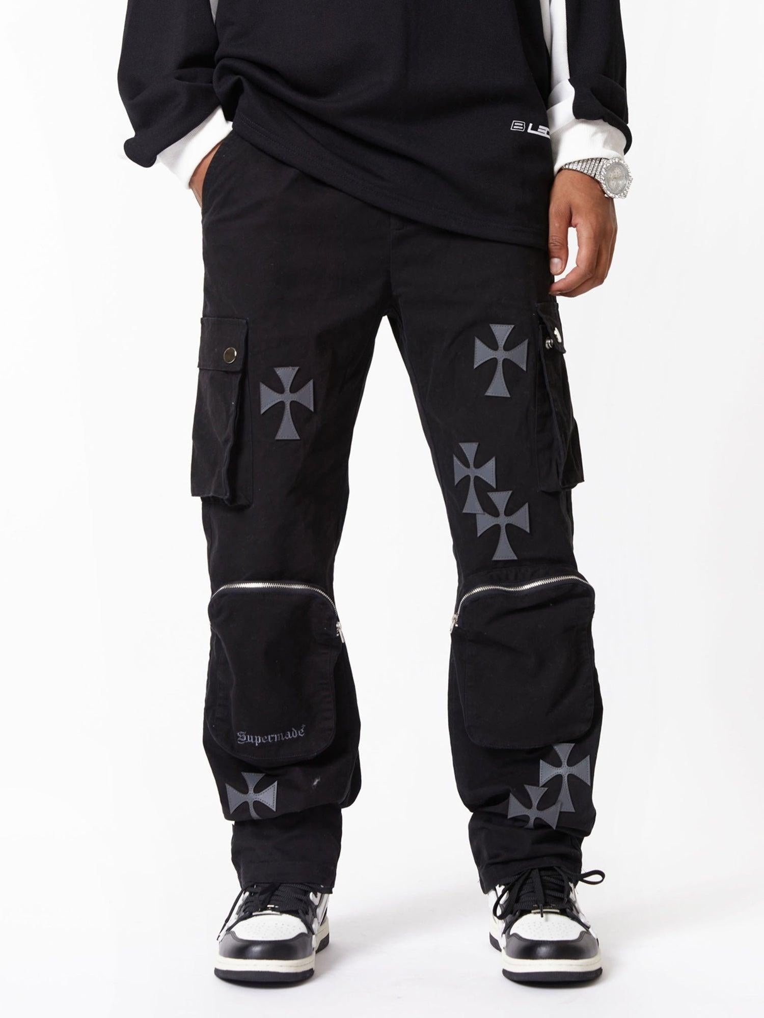Concert Outfit Cross Printed Multi-Pocket Casual Pants